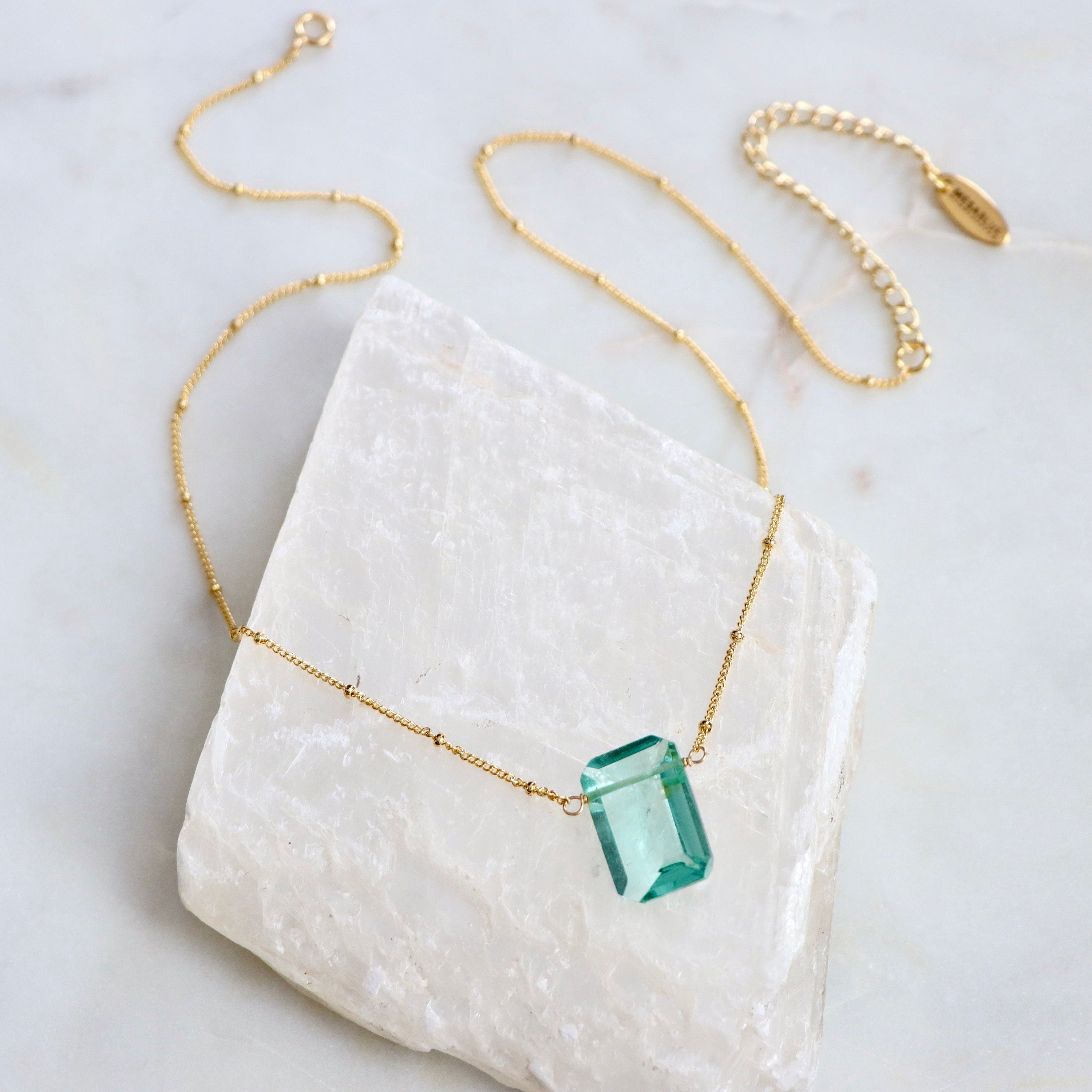 Aquamarine Quartz  Rectangle Necklace
