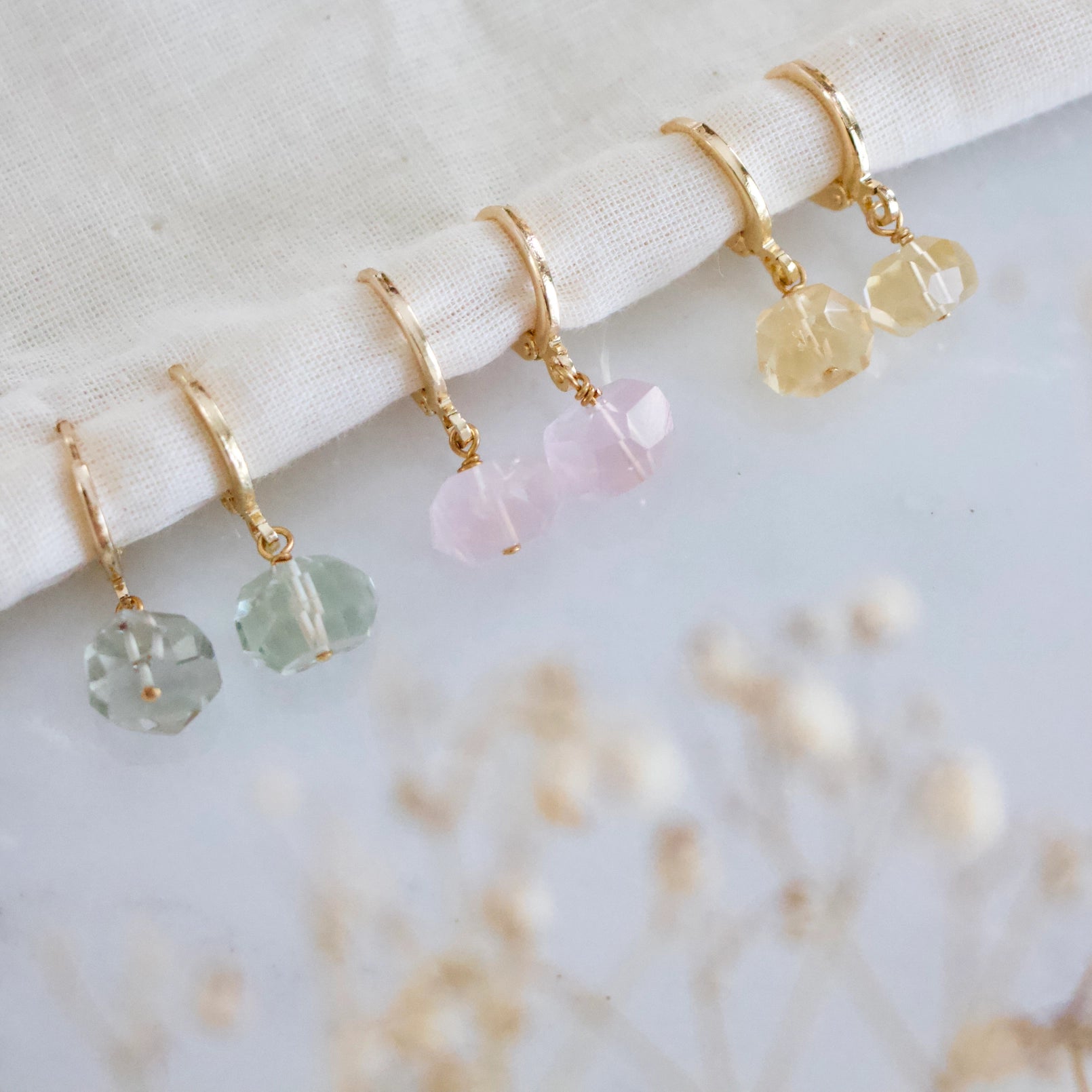 Faceted  Stone Nugget Huggie Earrings