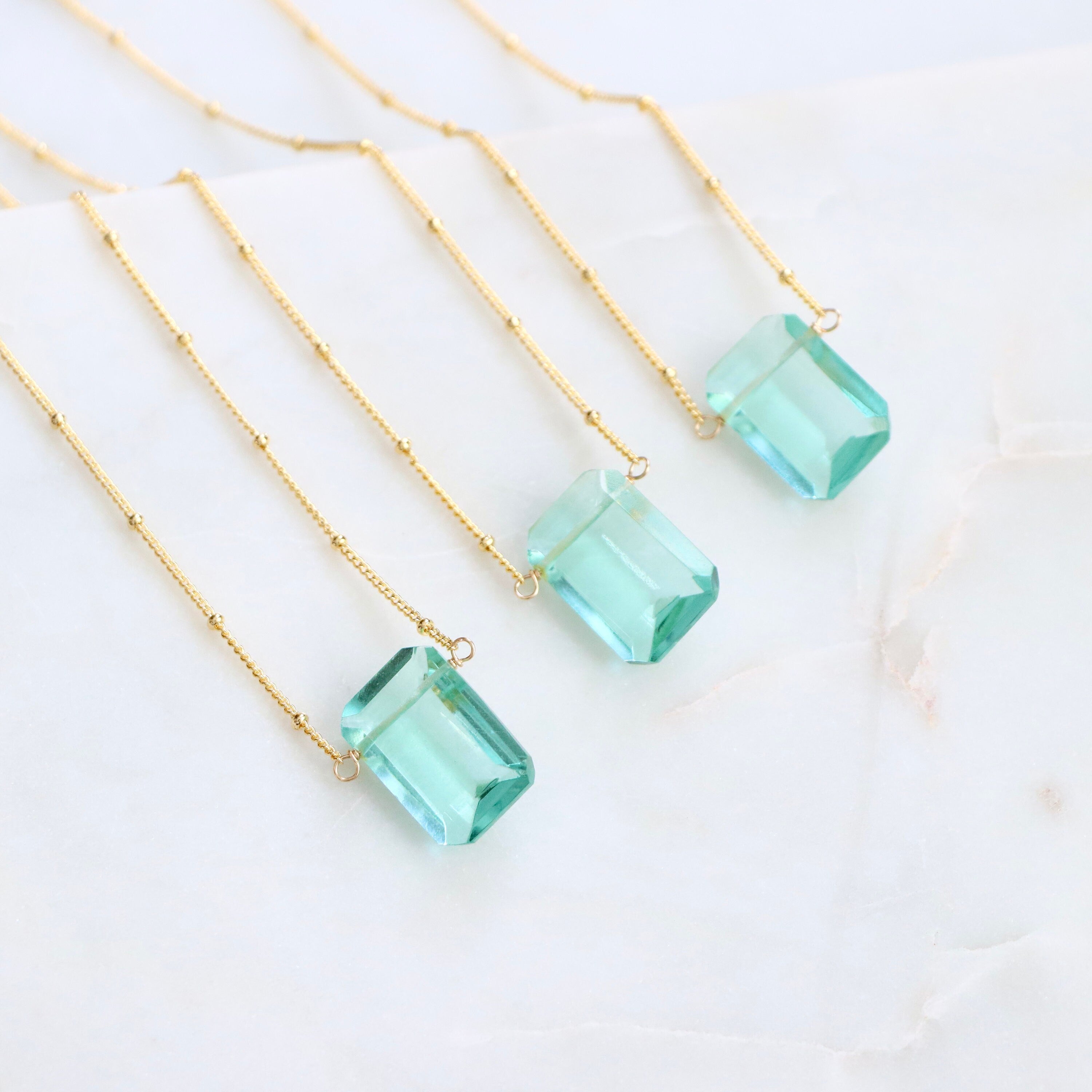 Aquamarine Quartz  Rectangle Necklace