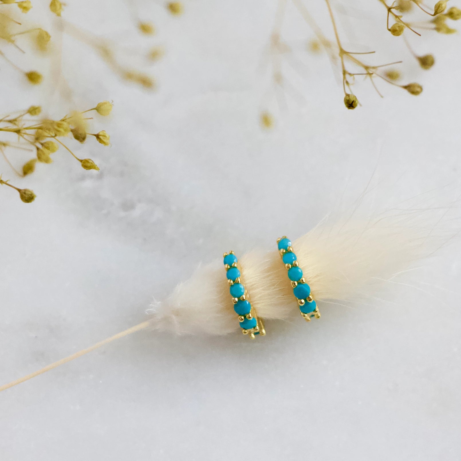 Turquoise Huggie Earrings - Hypoallergenic