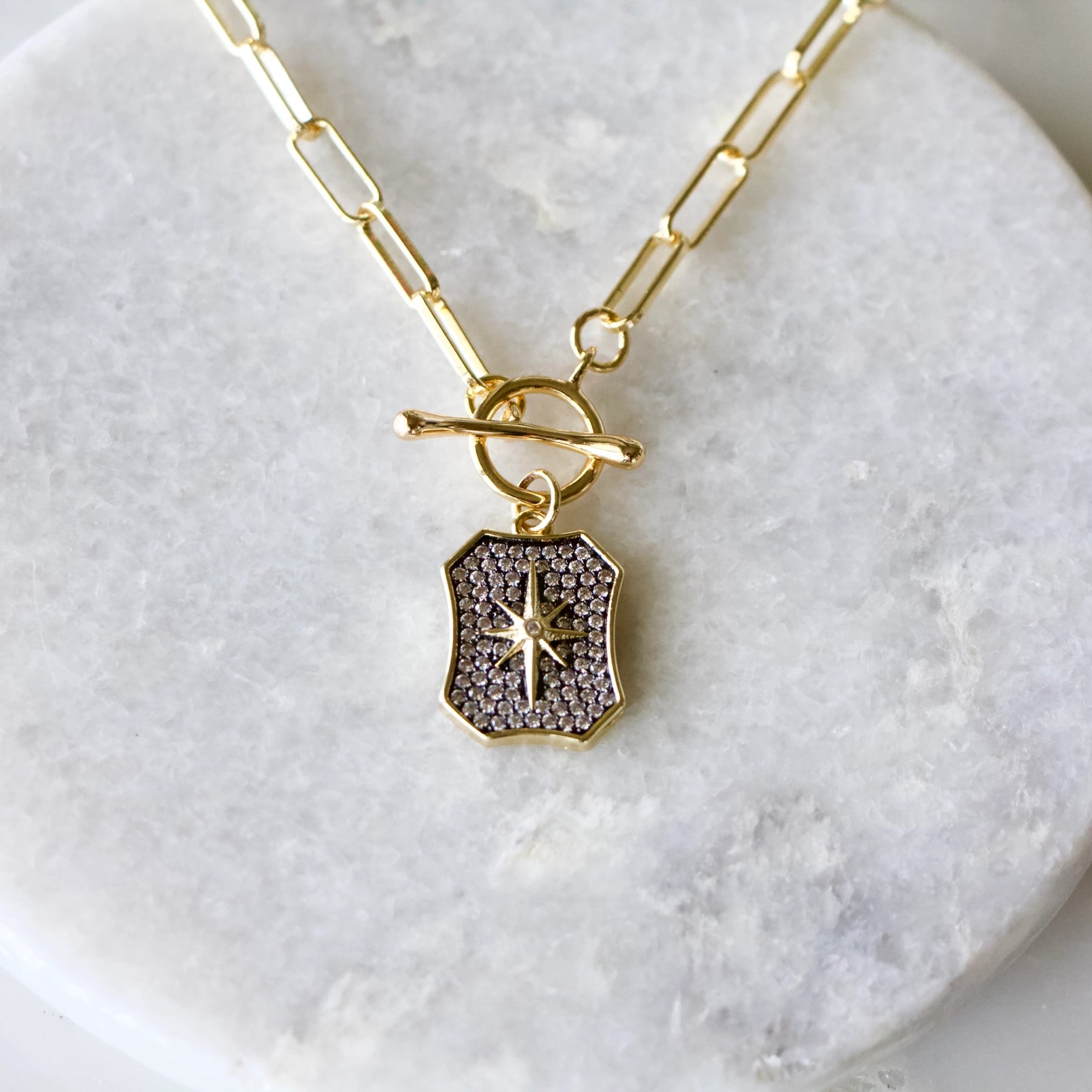 Black CZ Star Paperclip Necklace