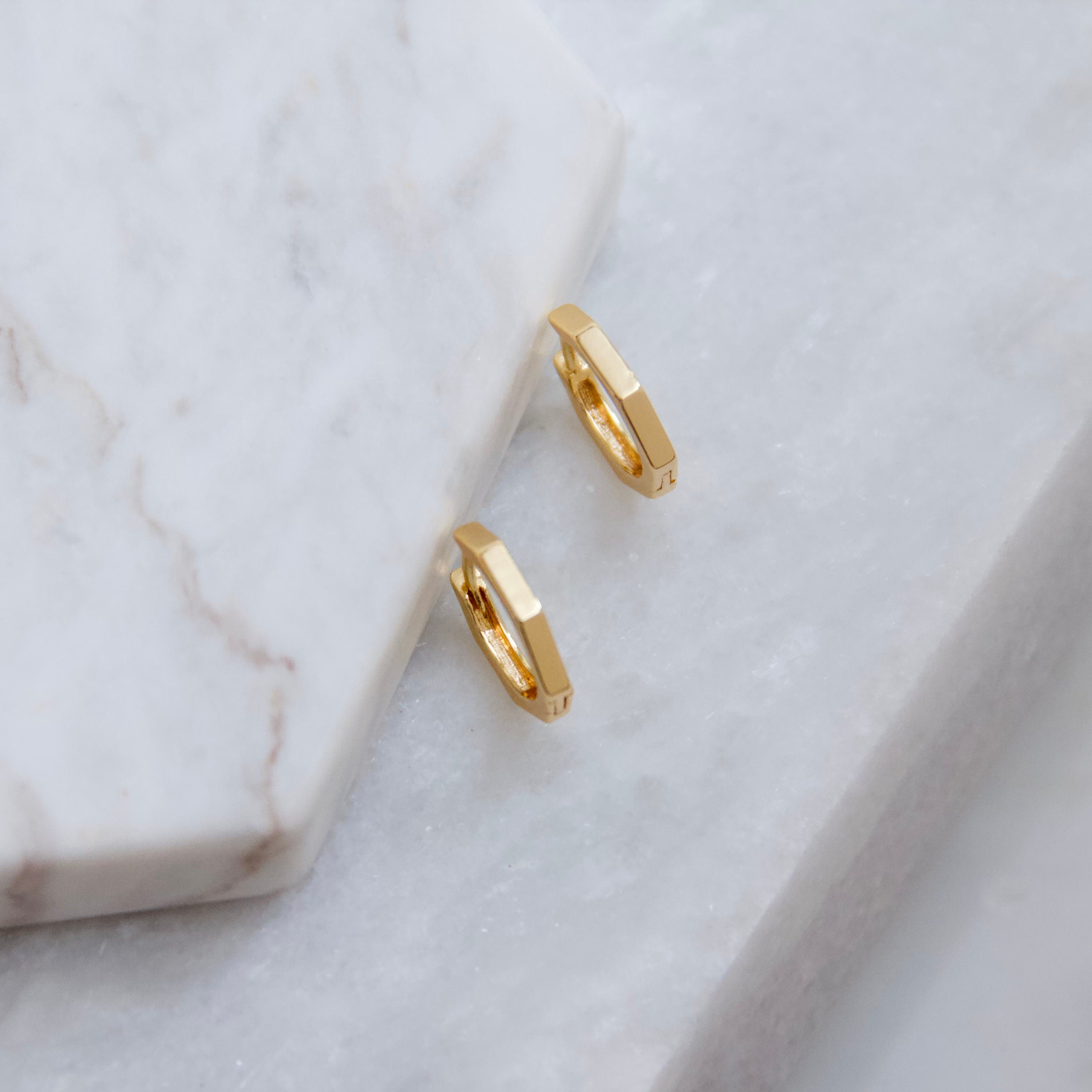 Hexagon Huggie Earrings - Gold or Silver