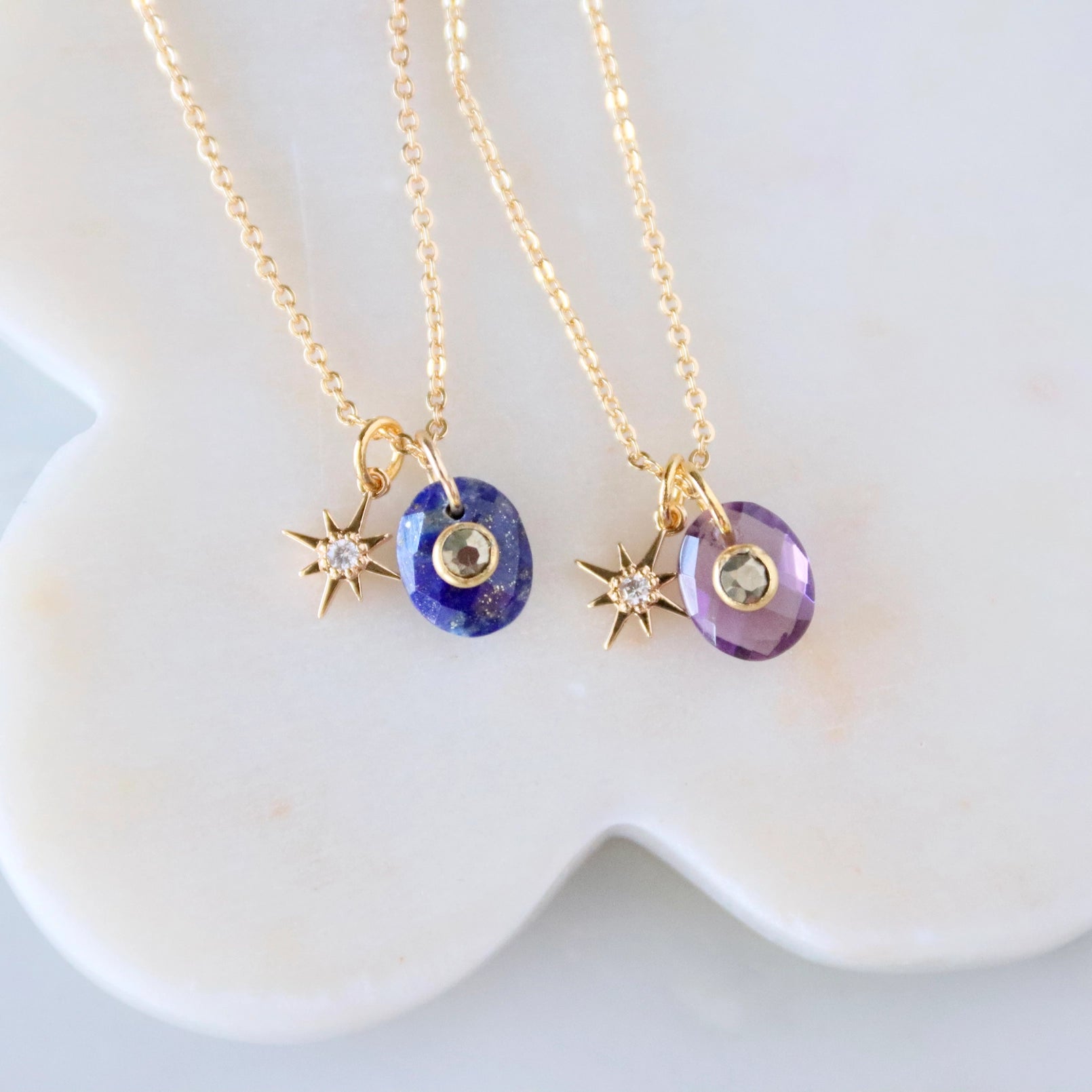 Amethyst, Lapis Lazuli, Pyrite Star Necklace
