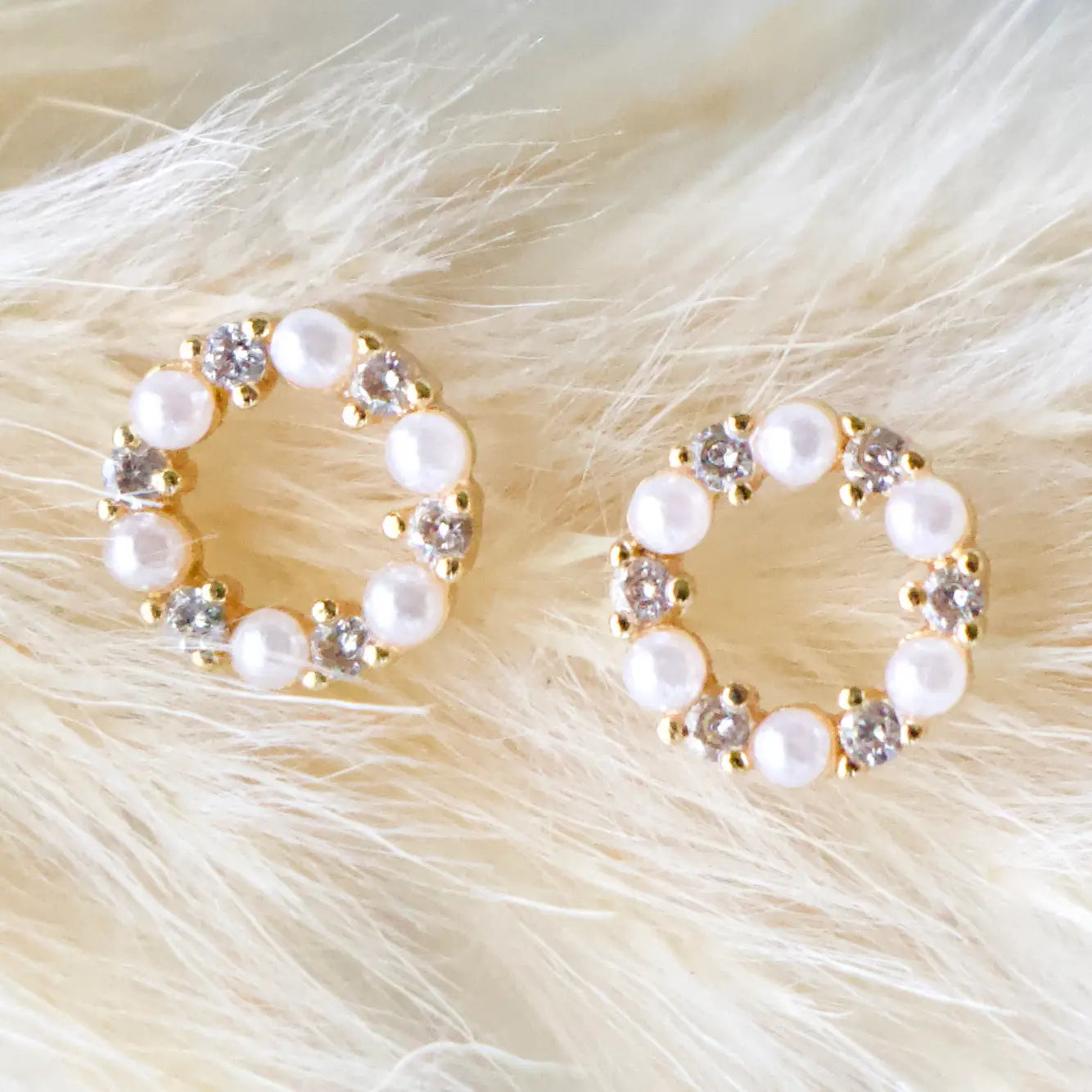 Round CZ Pearl Stud Earrings