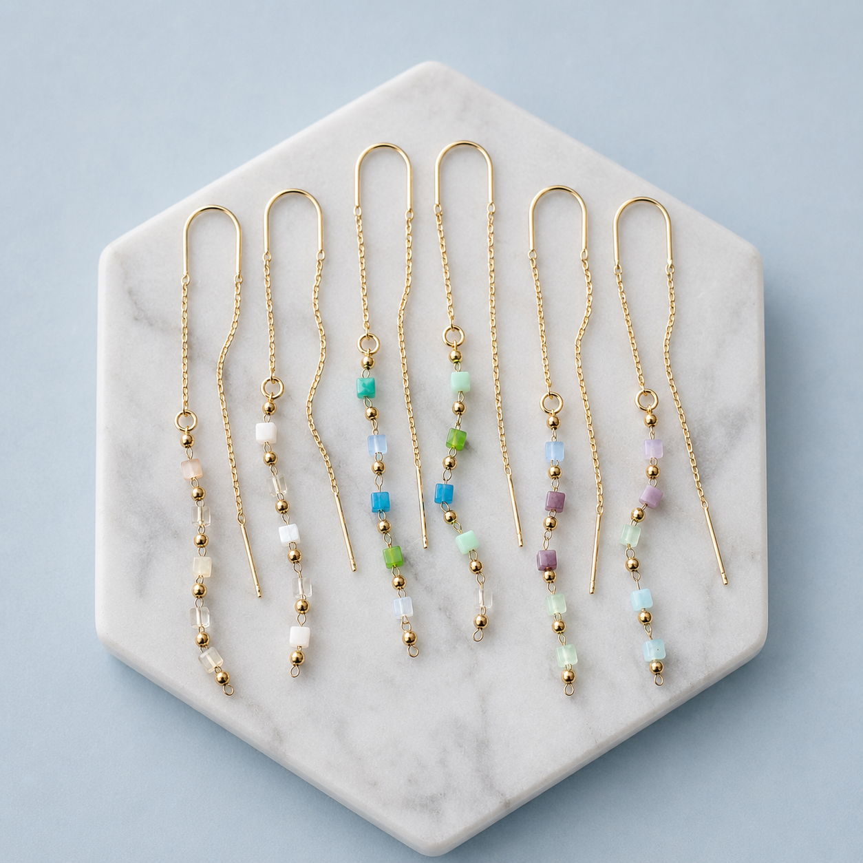 Pearlized Beaded Threader Earrings