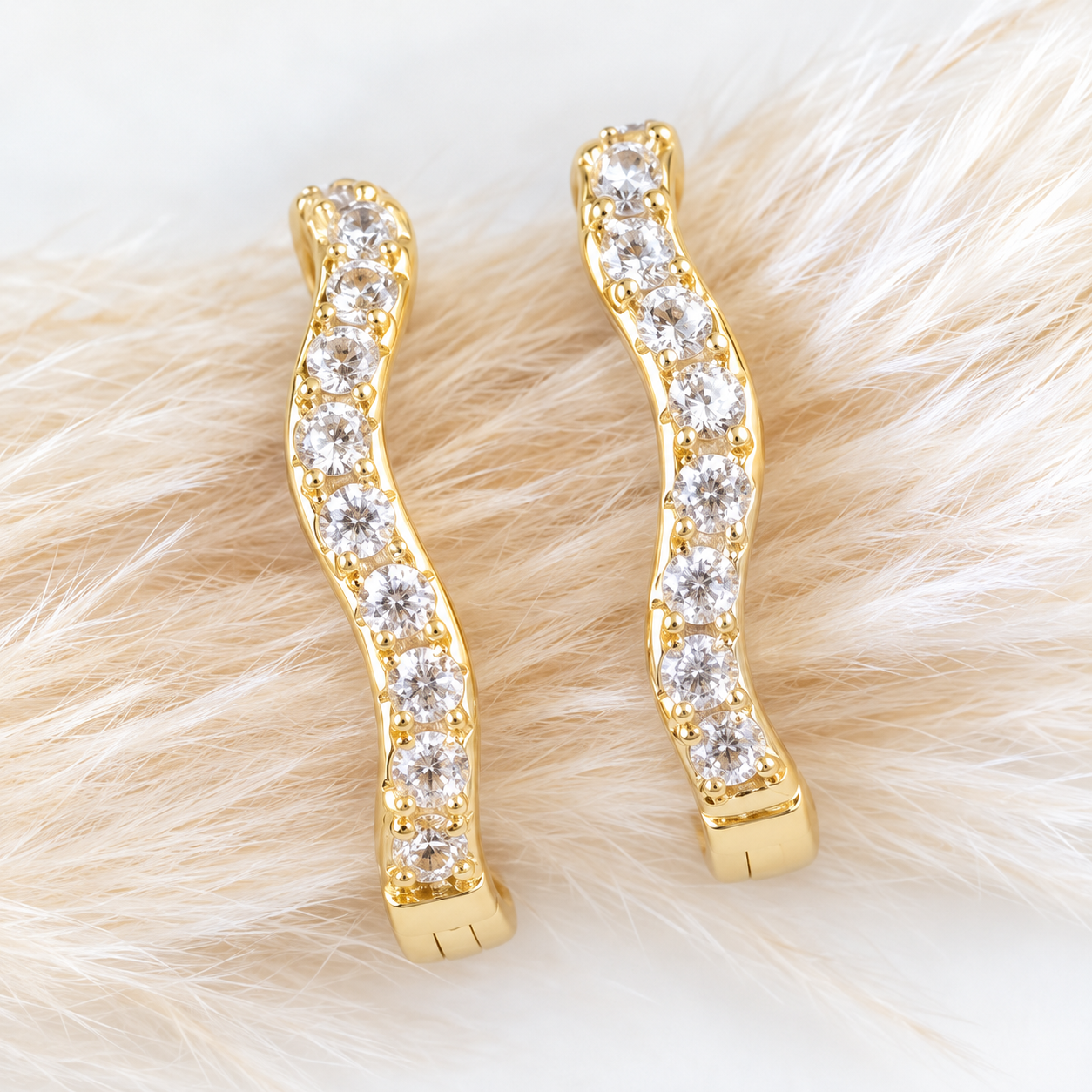 CZ Wavey Hoop Earrings - Hypoallergenic