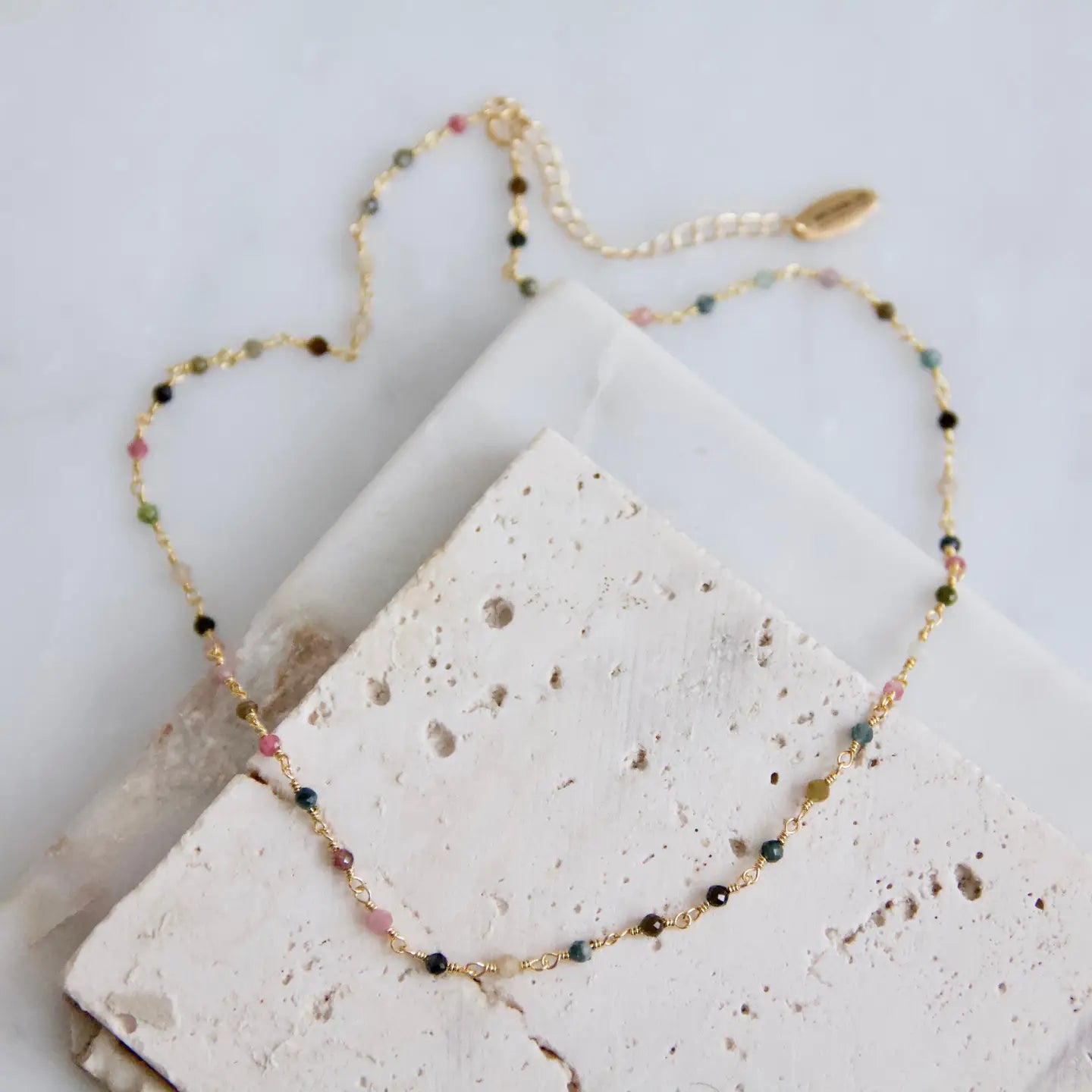 Beaded Choker Necklace - Moonstone, Tourmaline, Turquoise