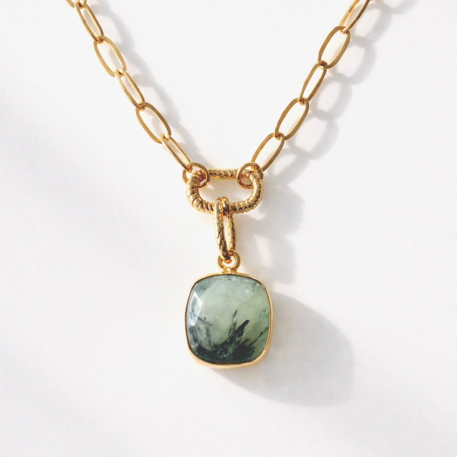 Faceted Moss Prehnite Lever Necklace