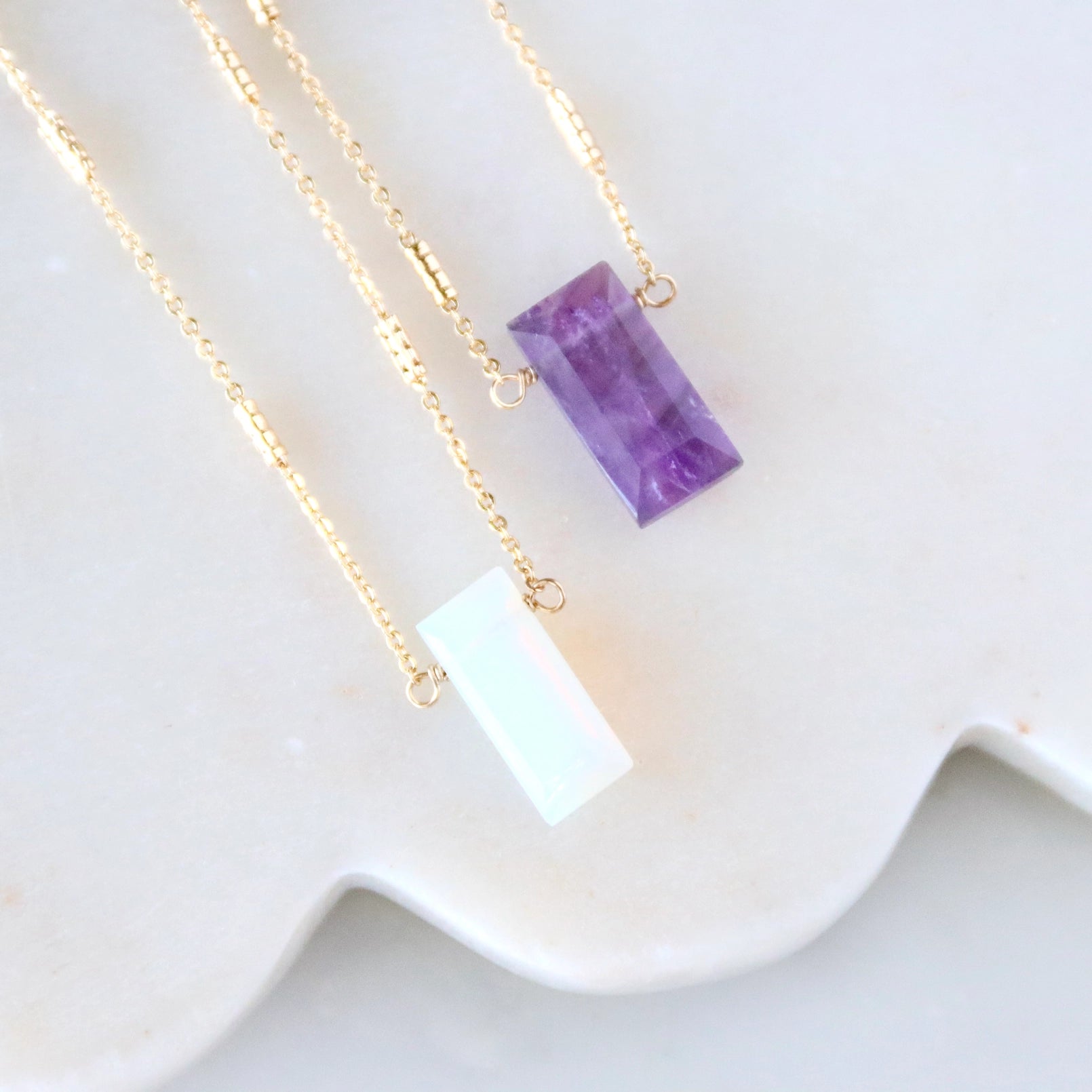 Amethyst or Opalite Rectangle Necklace