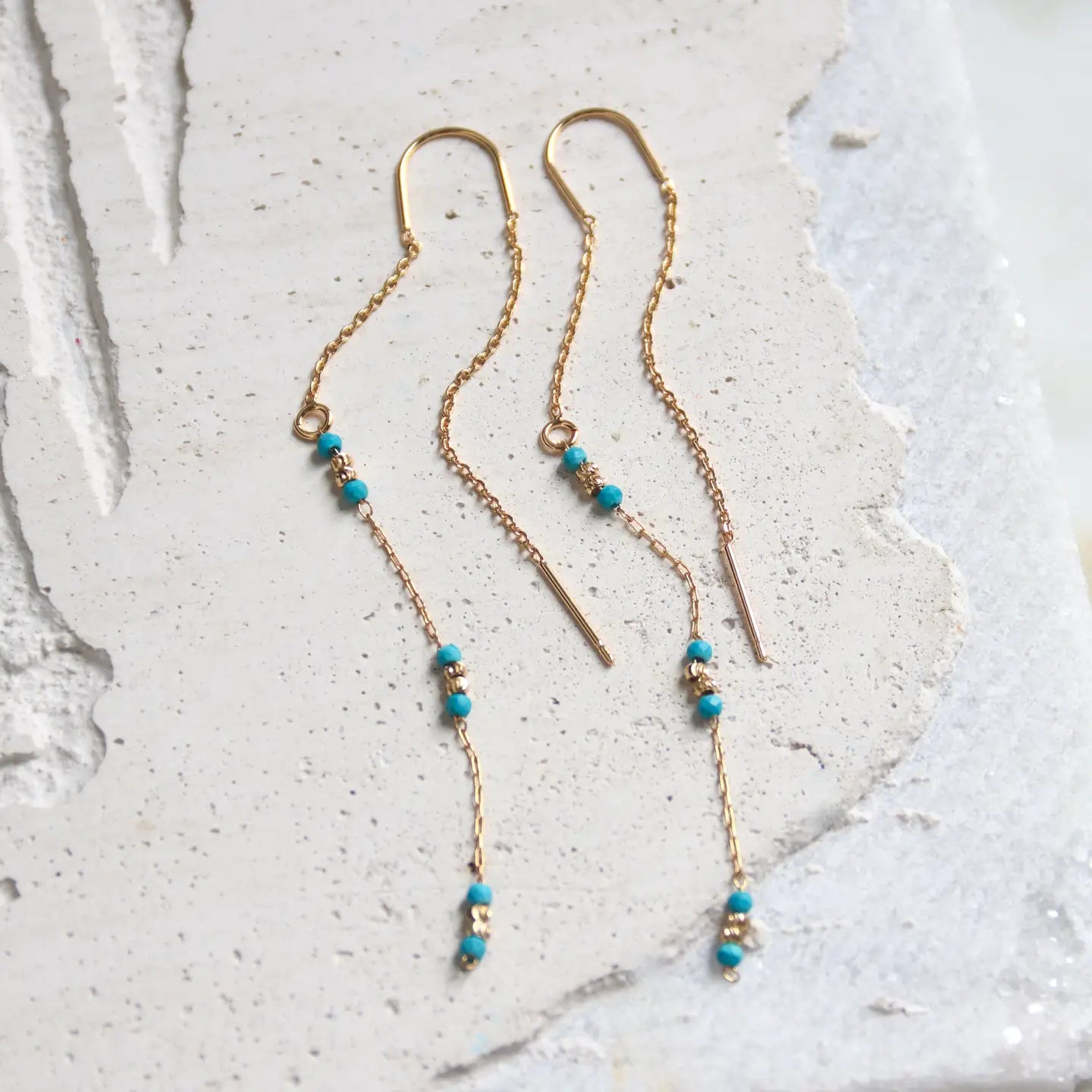 Turquoise Round Beaded Threader Earrings