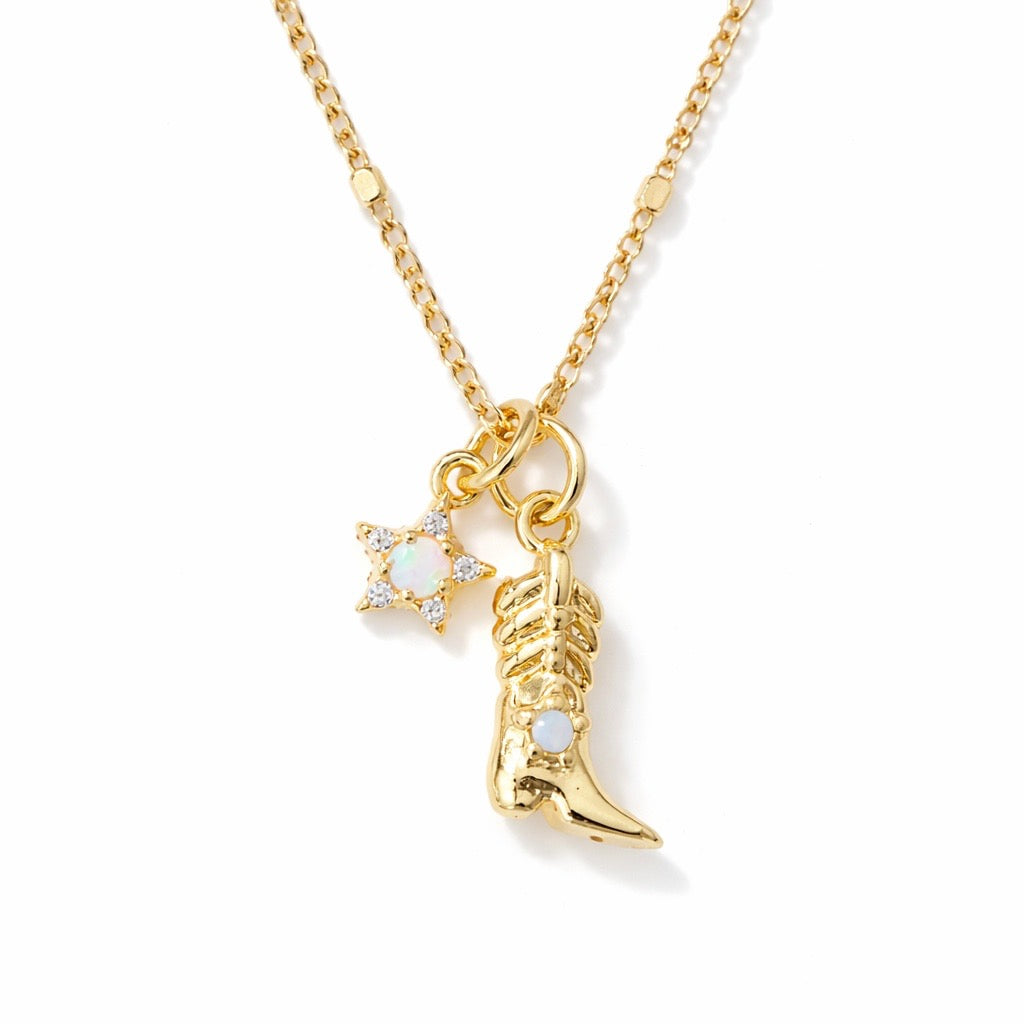 Mini Opal Cowboy Boot And Star Necklace