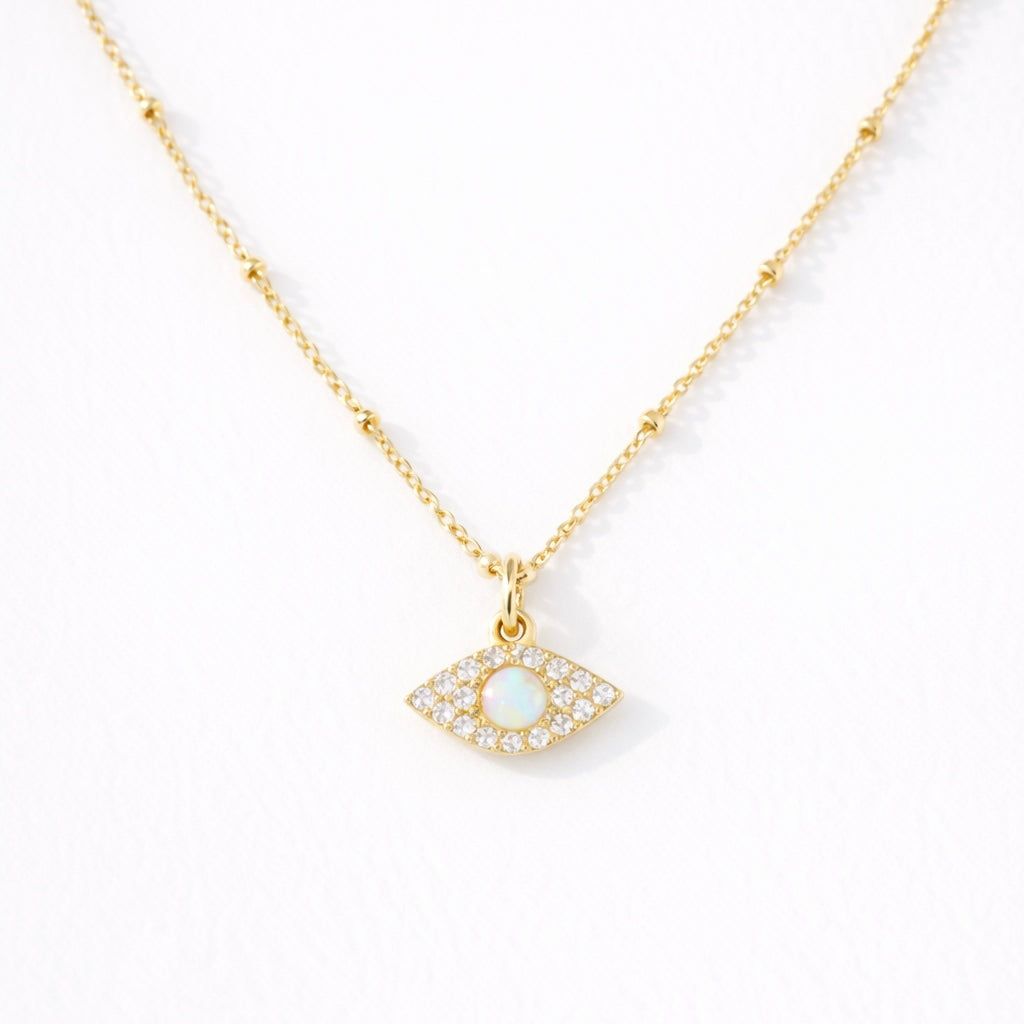 CZ Opal Evil Eye Necklace