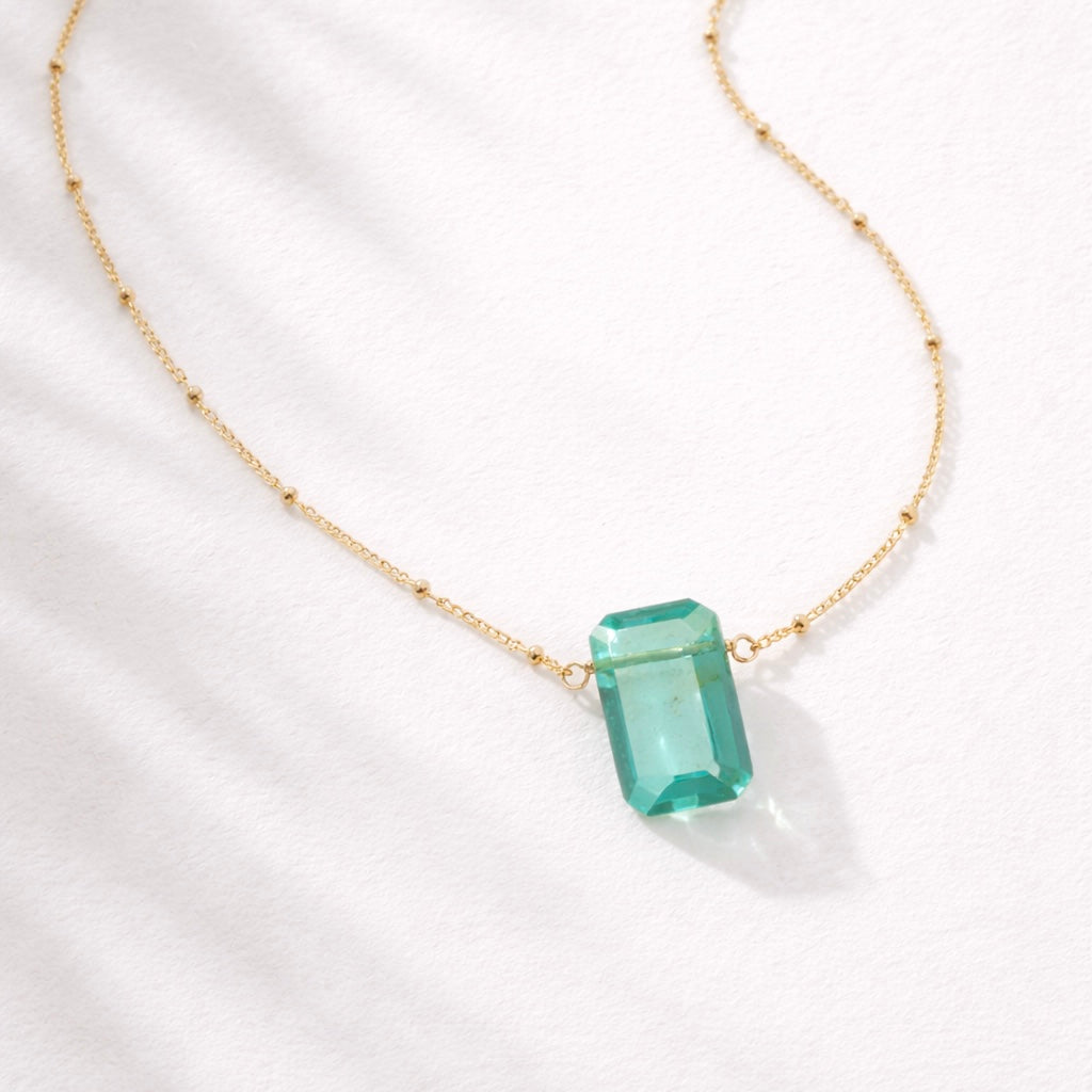 Aquamarine Quartz  Rectangle Necklace