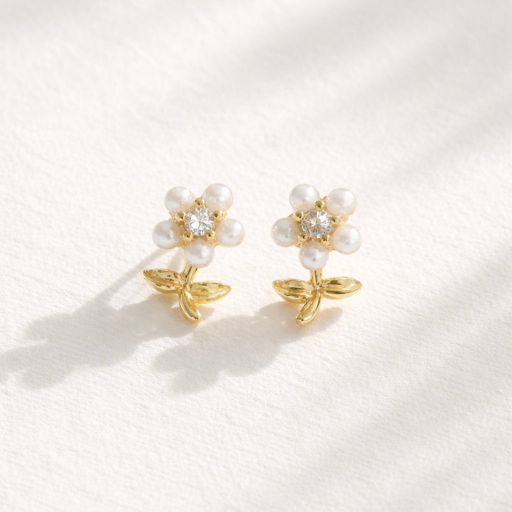 Mini Flower Pearl Stud Earrings