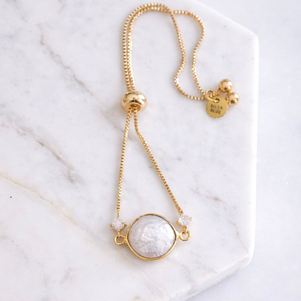 Pearl Coin CZ Adjustable Bracelet