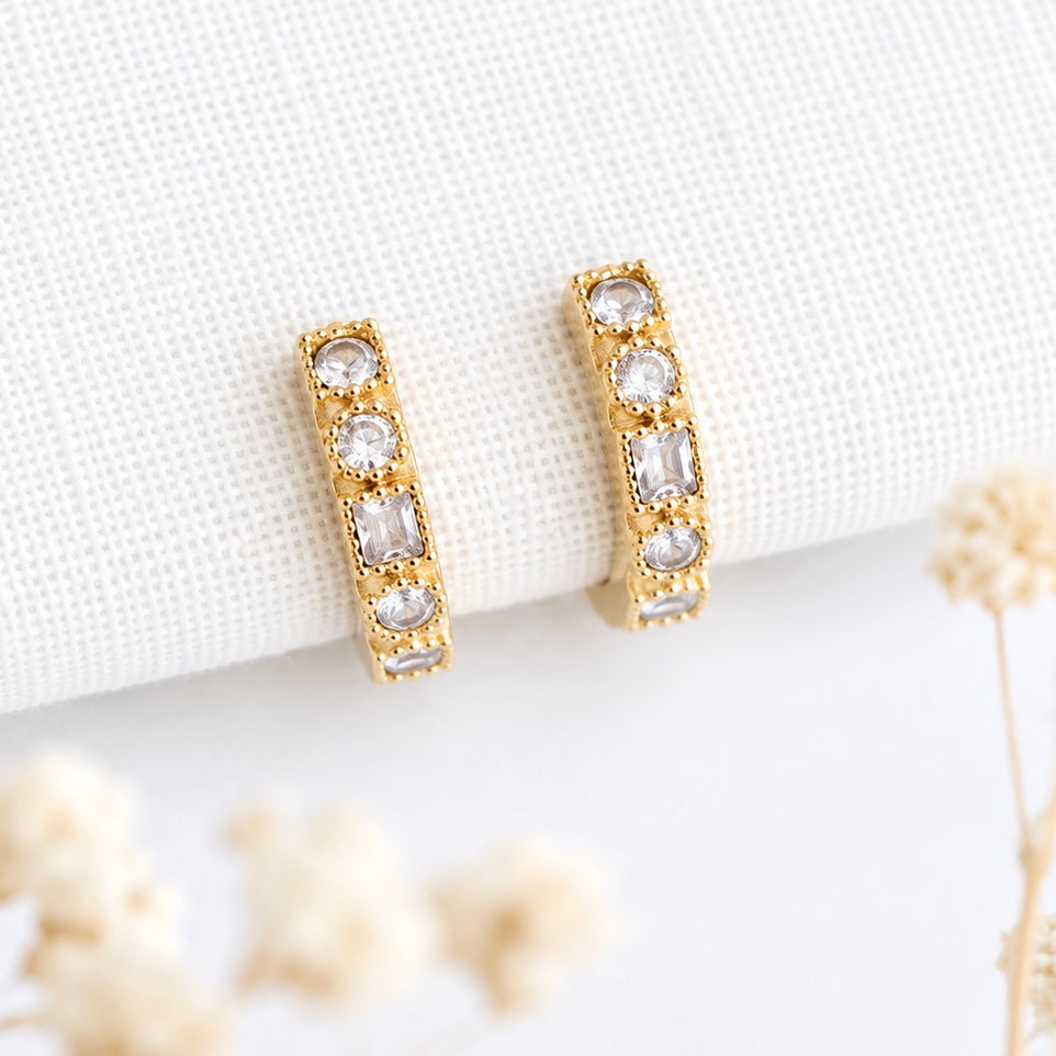 CZ Geometric Huggie Hoop Earrings