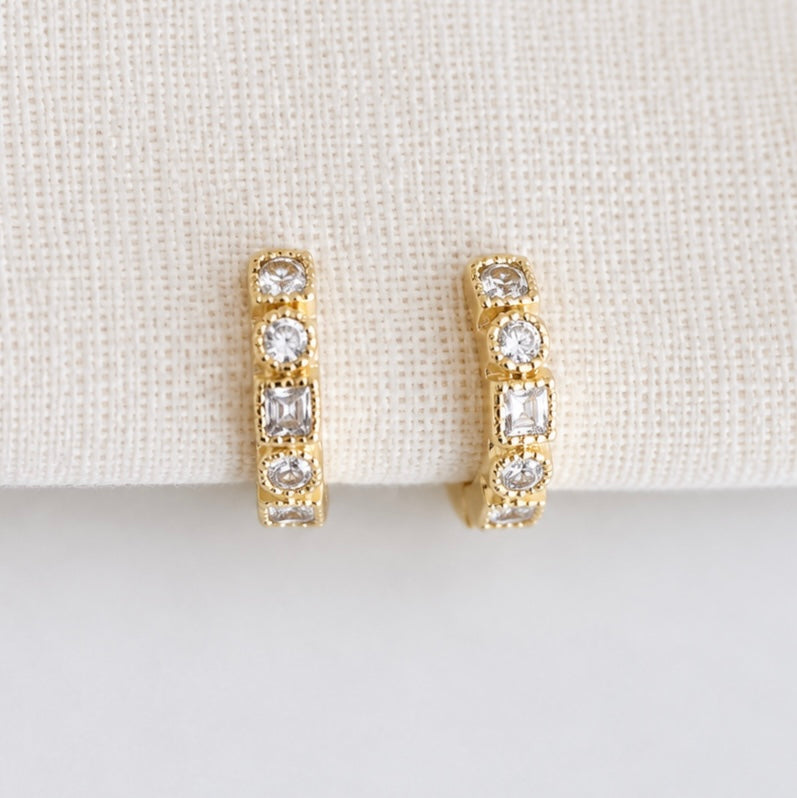 CZ Geometric Huggie Hoop Earrings