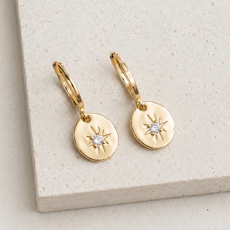 CZ Oval Star Huggie Hoop Earrings