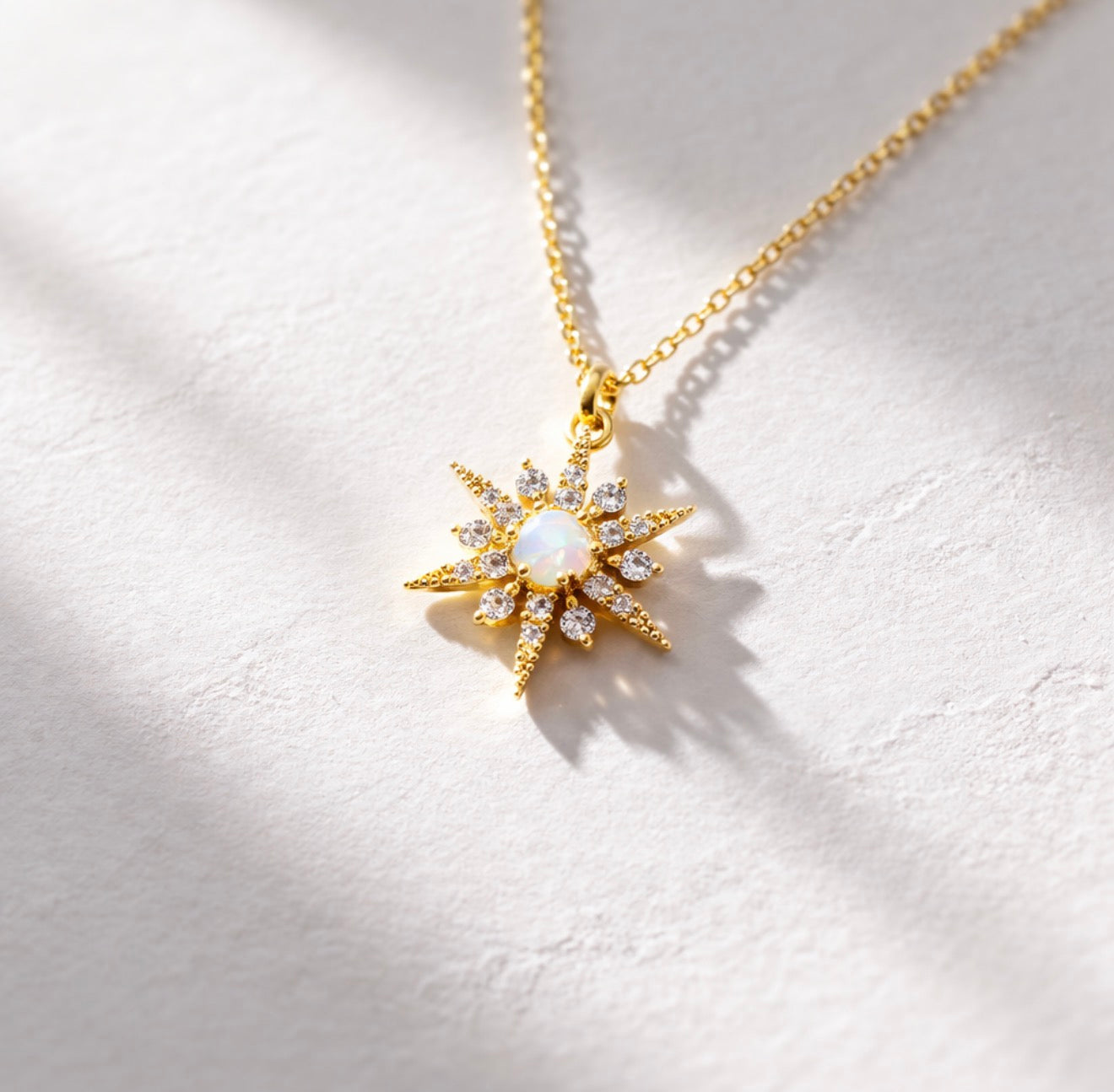 CZ Opal Starburst Necklace 