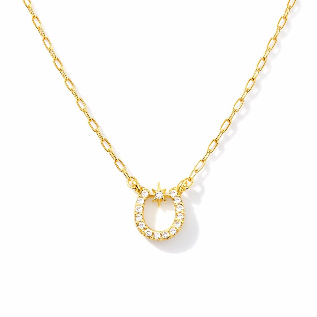 Lucky Horseshoe CZ Necklace - Gold Filled