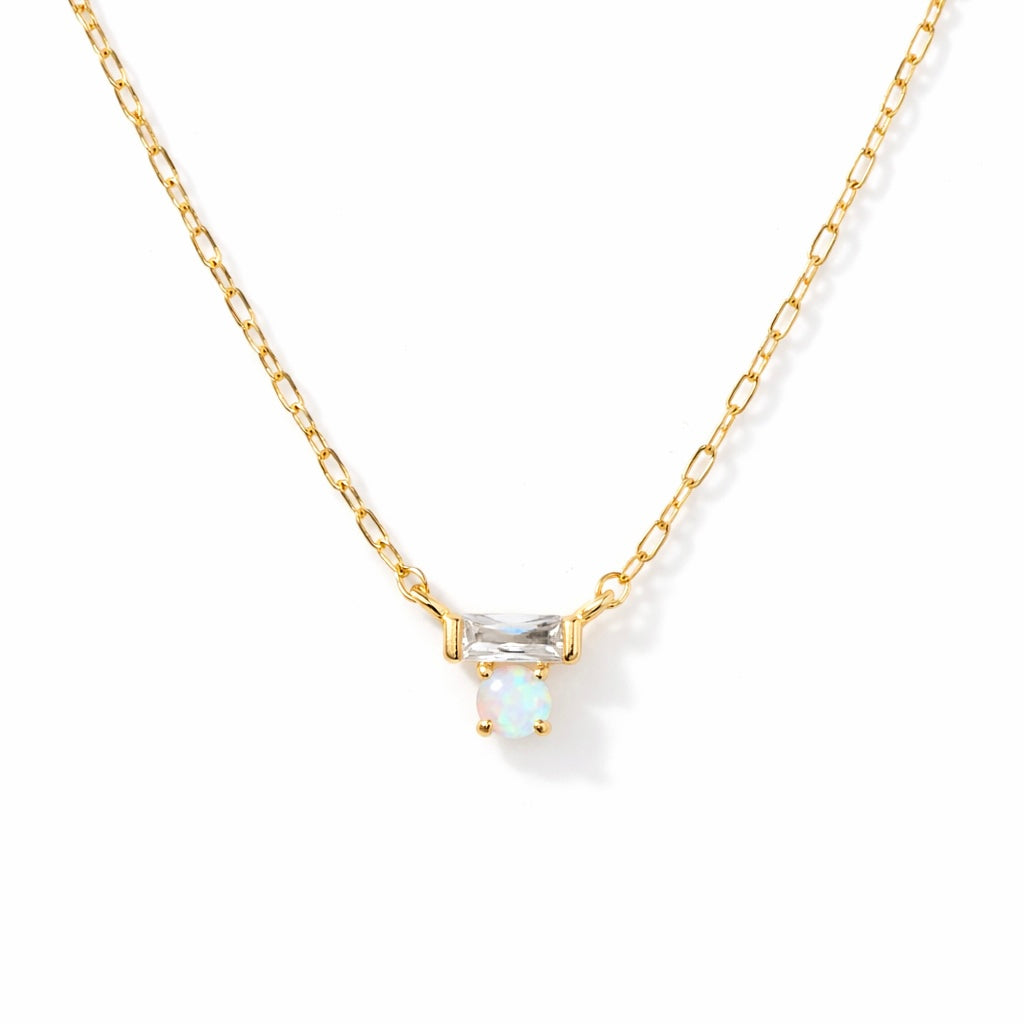 Mini Opal CZ Bar Necklace - Gold Filled