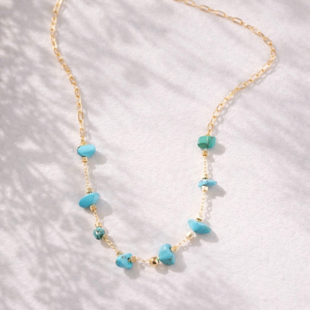 Turquoise Nugget Paperclip Necklace