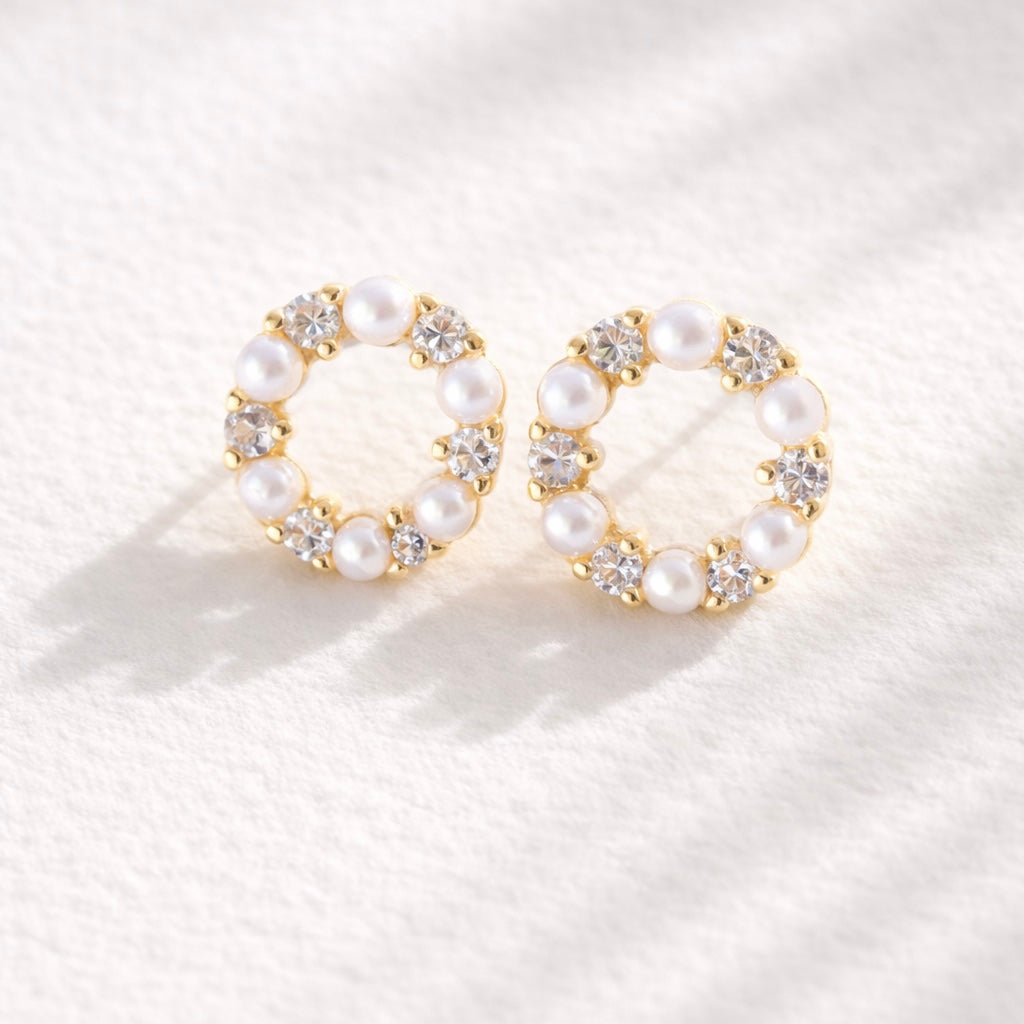 Round CZ Pearl Stud Earrings