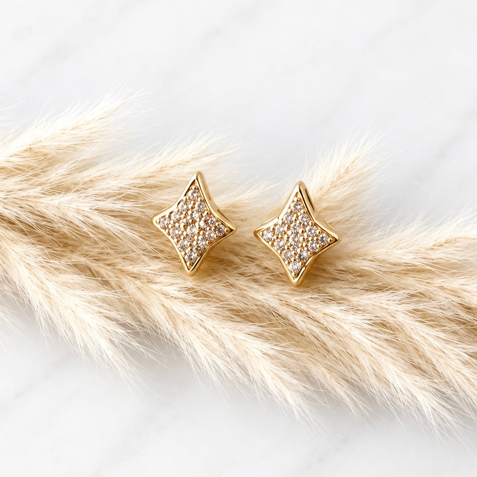 CZ Pave Star Stud Earrings