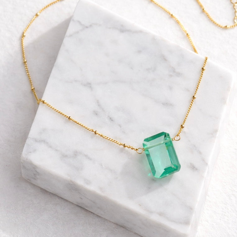 Aquamarine Quartz  Rectangle Necklace