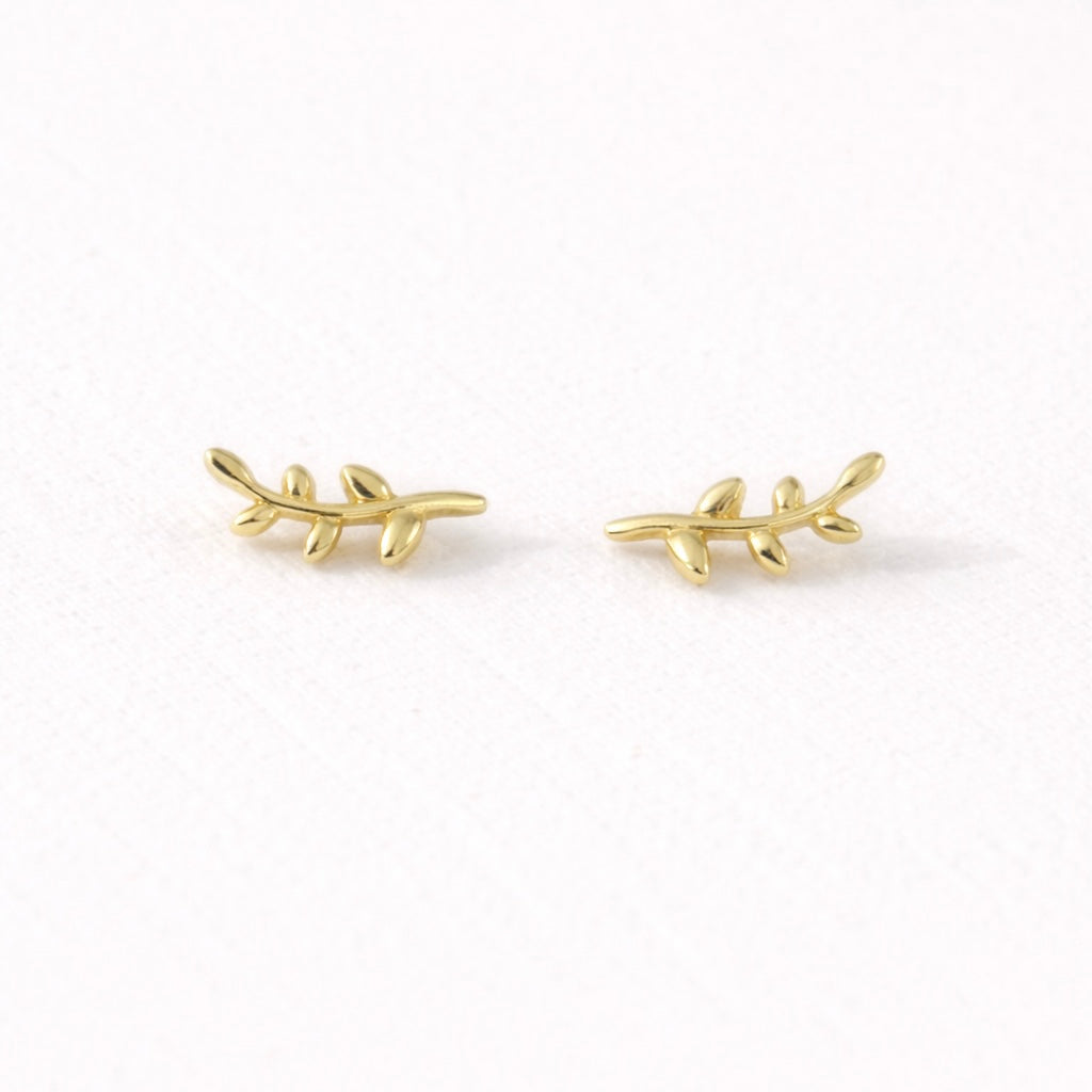 Olive Stud Earrings - Hypoallergenic, Gold Sterling Silver