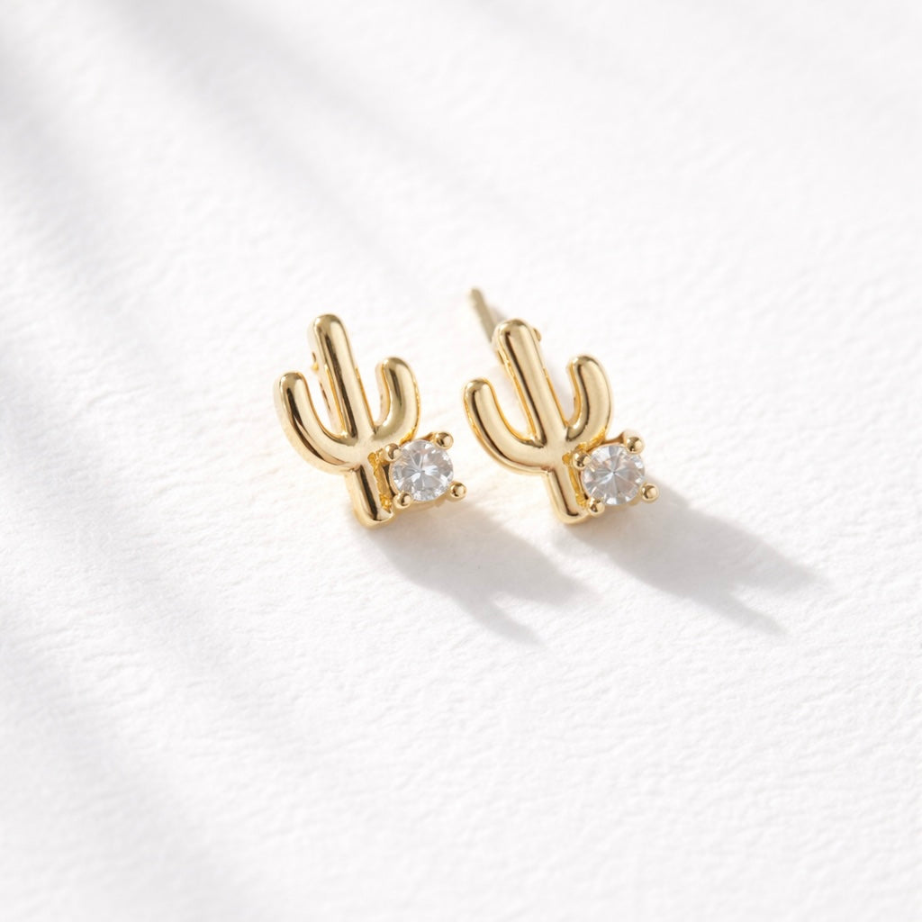 CZ Cactus Stud Earrings