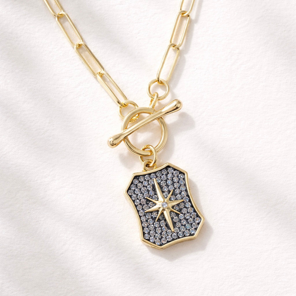 Black CZ Star Paperclip Necklace
