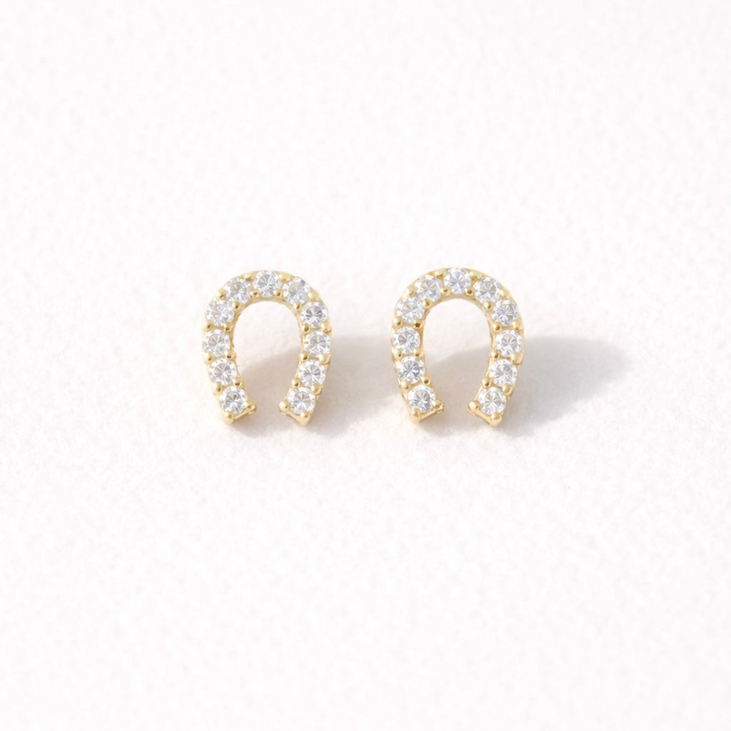 CZ Mini Horseshoe Stud Earrings - Hypoallergenic