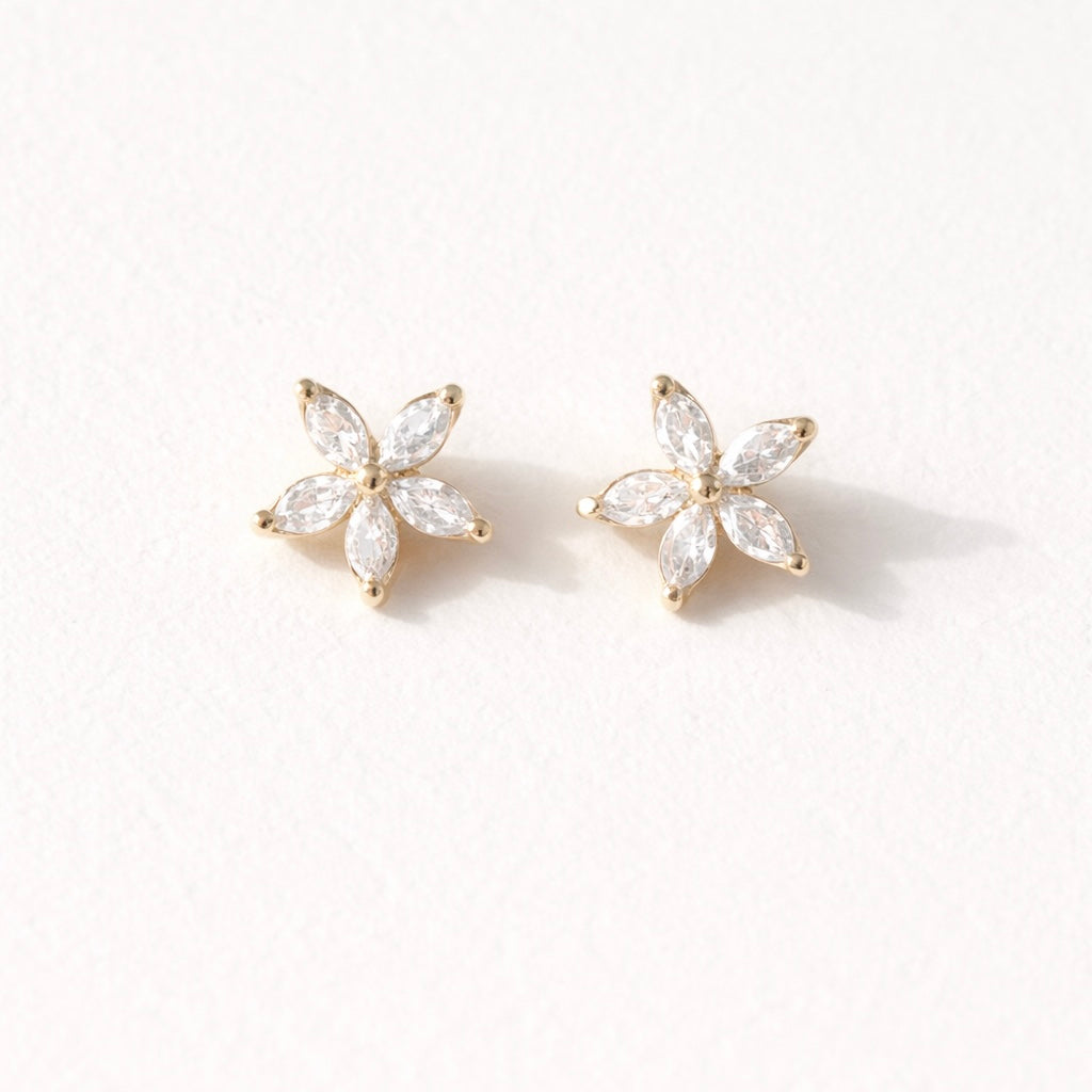 CZ Flower Stud Earrings