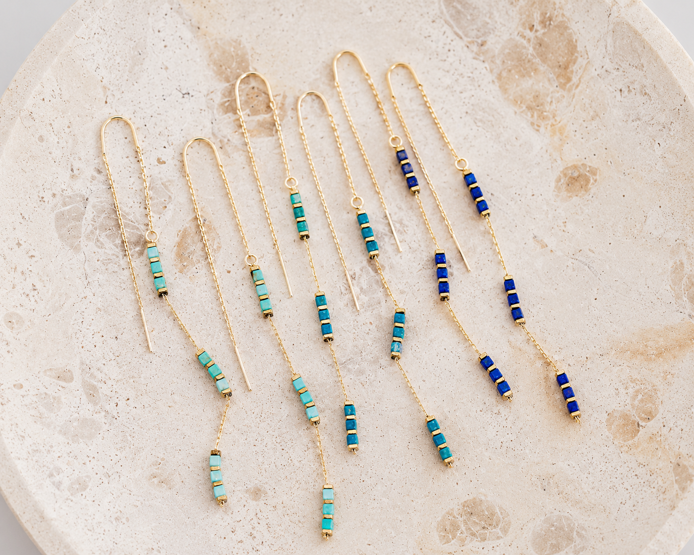 Square Gemstone Threader Earrings