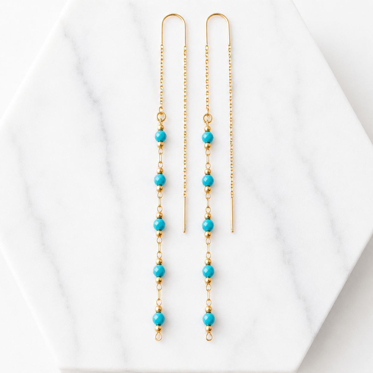 Faceted Turquoise Beaded Threader Earrings