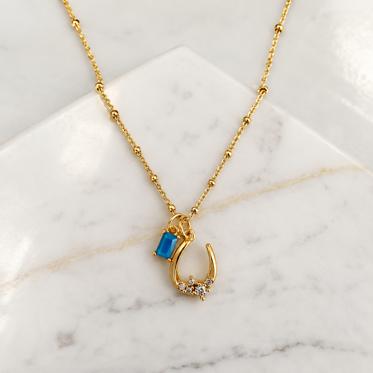 CZ Turquoise Horseshoe Necklace
