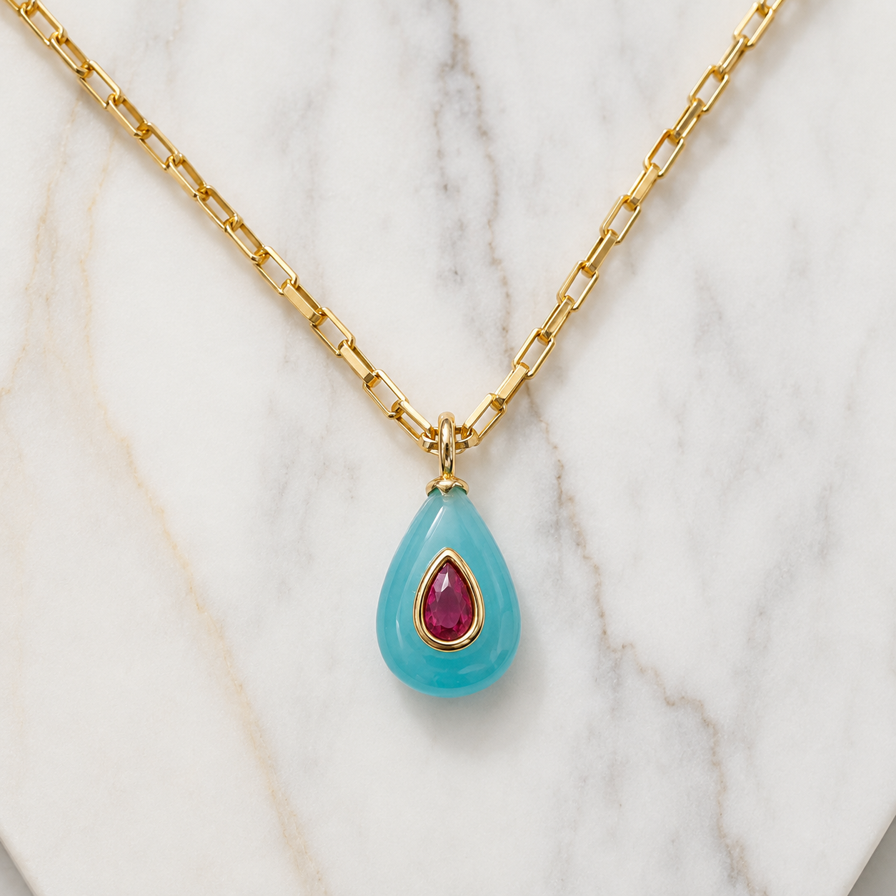 Aqua Chalcedony Inlay Necklace