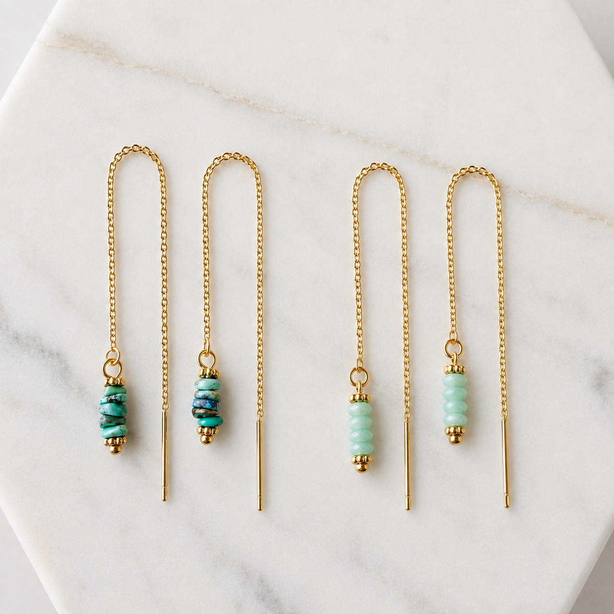 Stone Beaded Threader Earrings