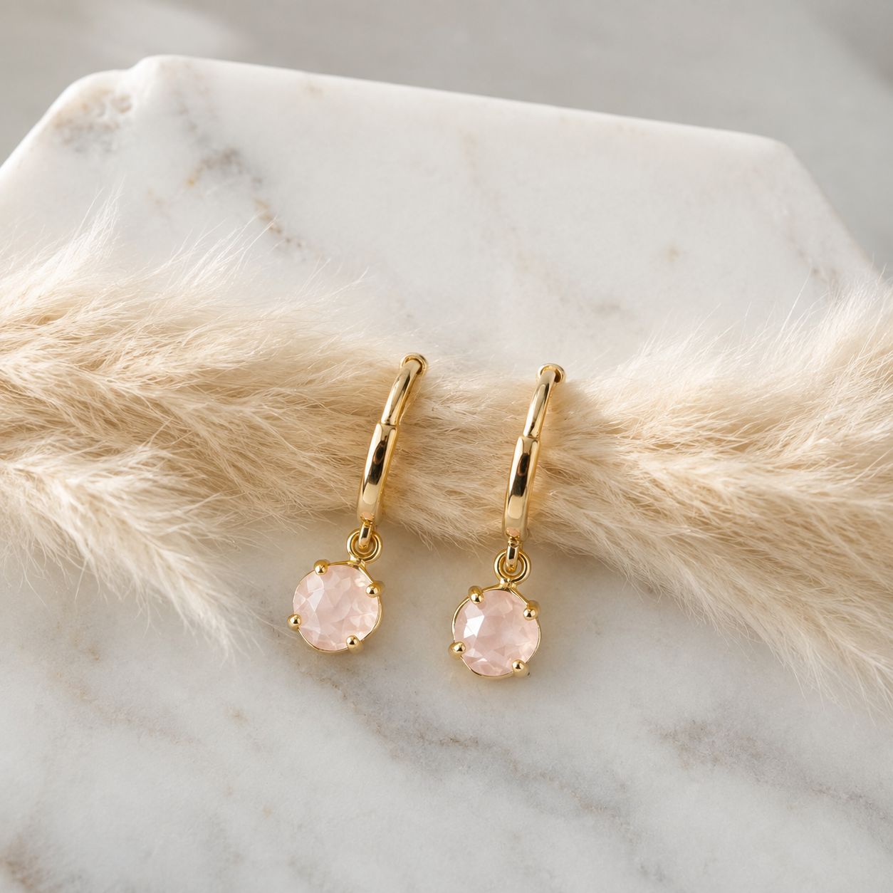 Tiny Rose Quartz Huggie Hoop Earrings