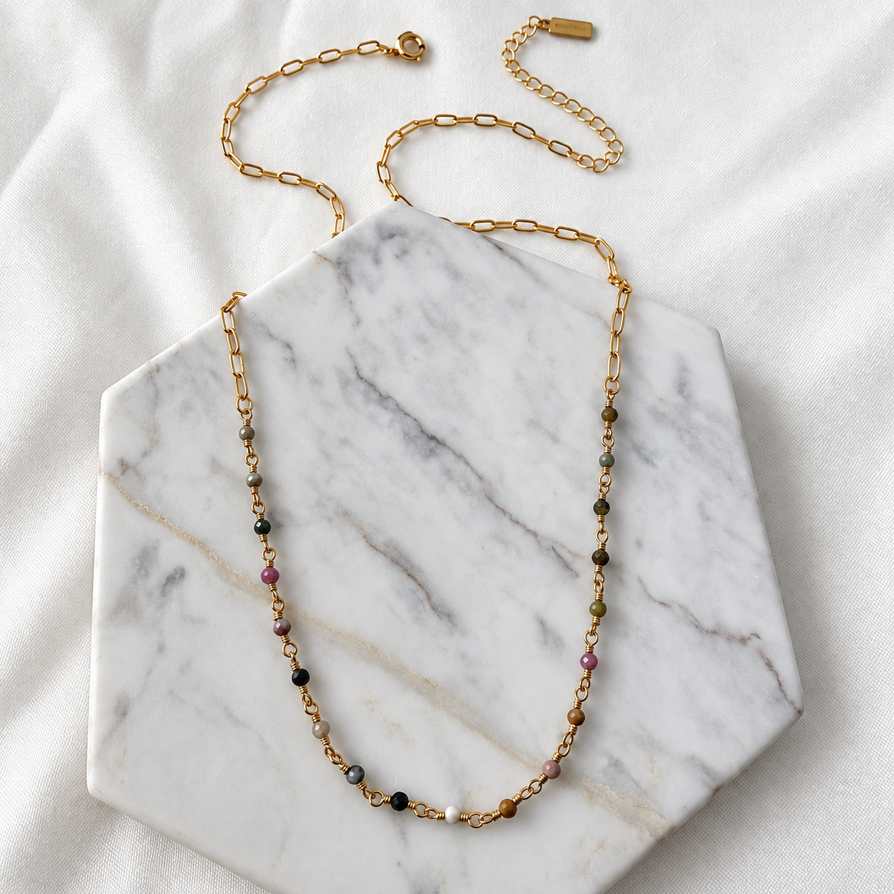 Beaded Tourmaline Paperclip Necklace