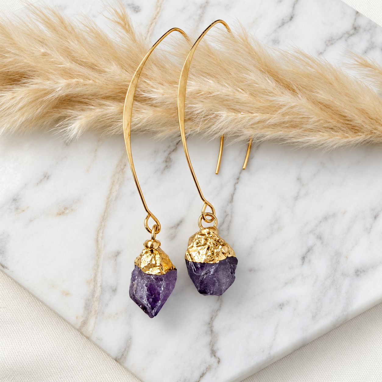 Amethyst Nugget Drop Earrings