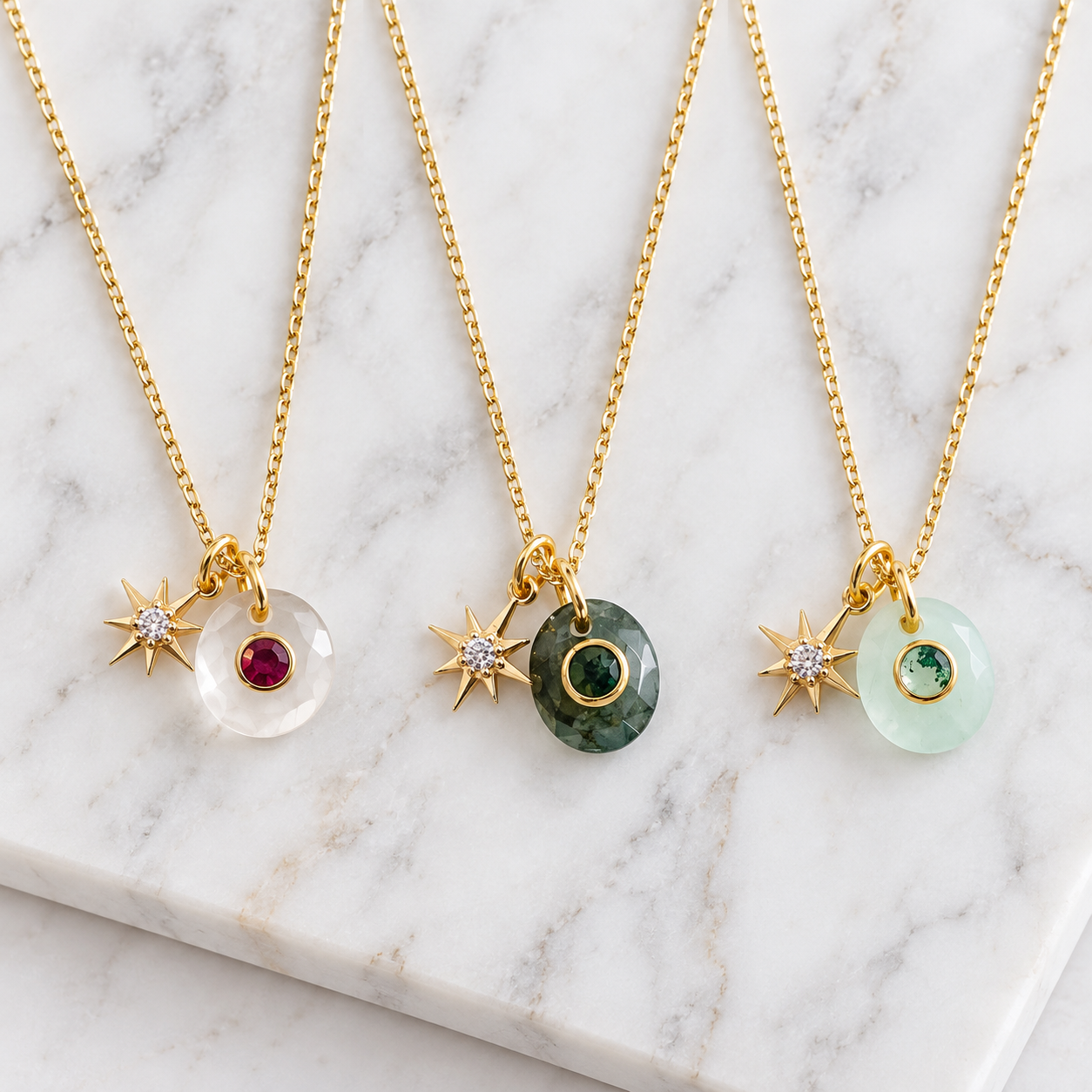 Inlay Stone Star Necklace - Amazonite, moonstone, labradorite