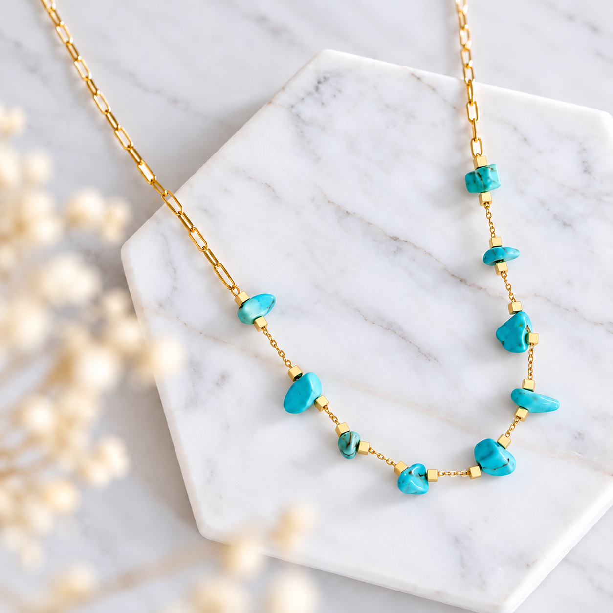 Turquoise Nugget Paperclip Necklace