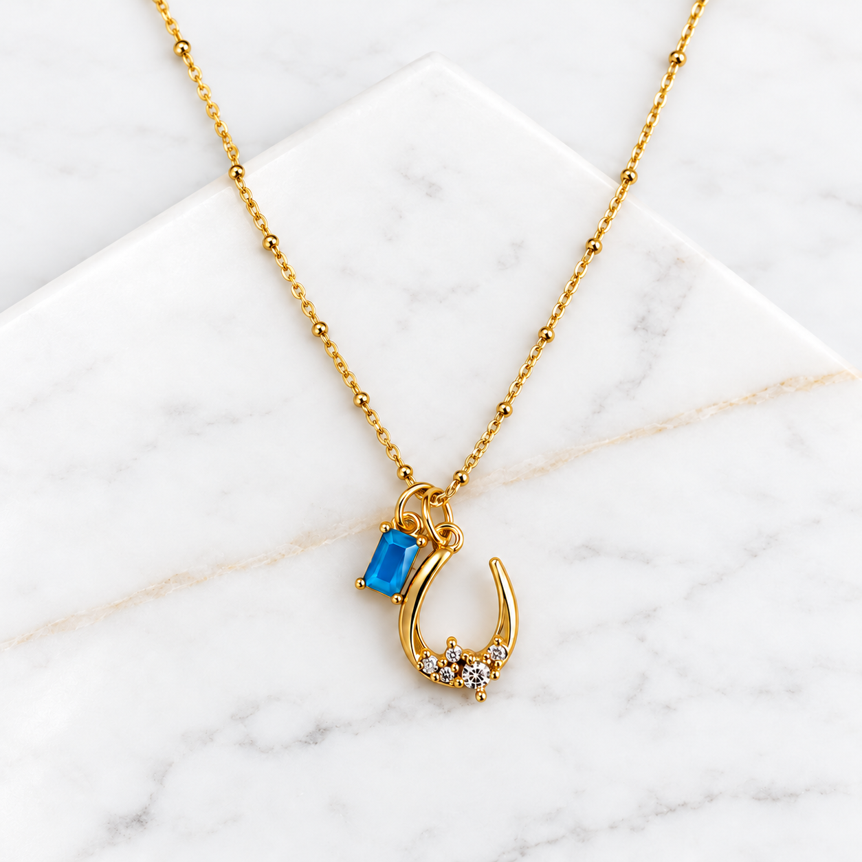 CZ Turquoise Horseshoe Necklace