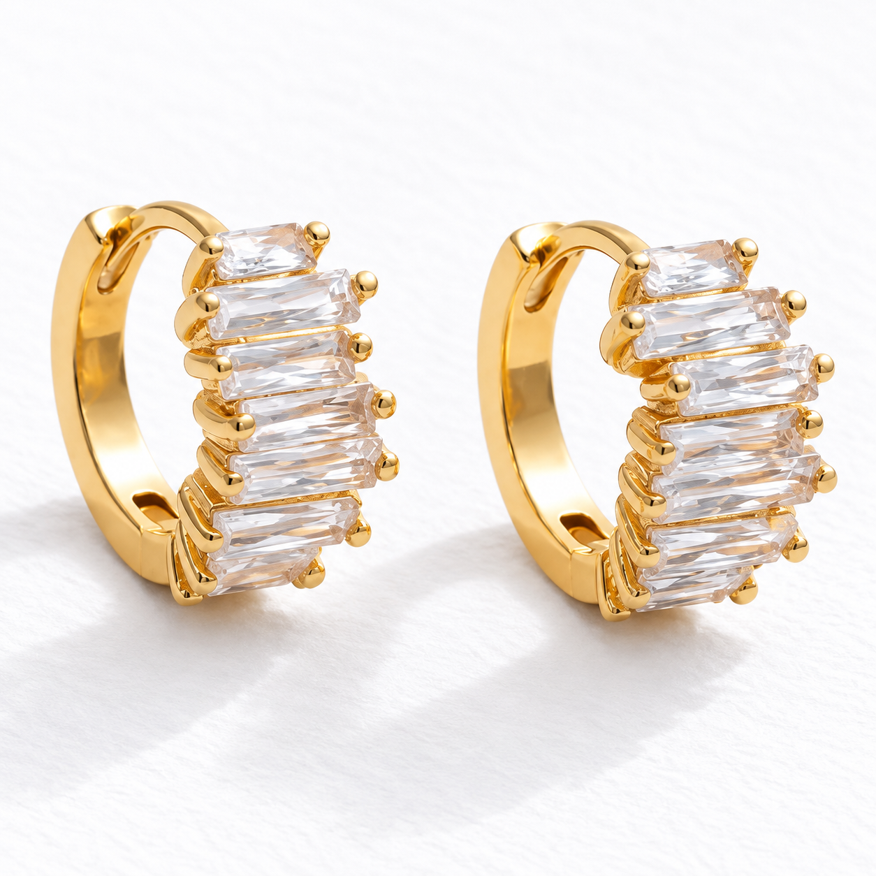 CZ Baguette Huggie Hoop Earrings