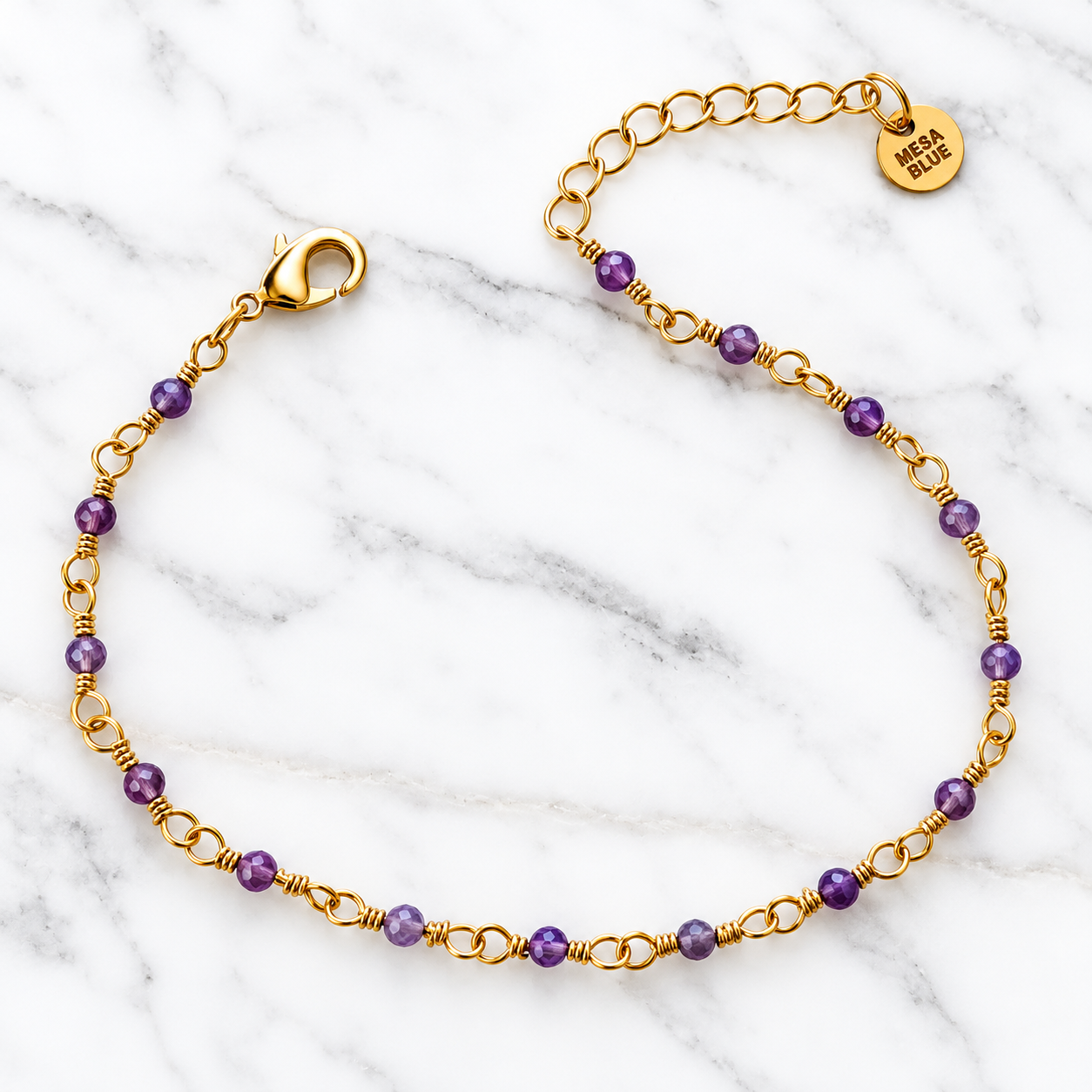 Amethyst Beaded Chain Bracelet