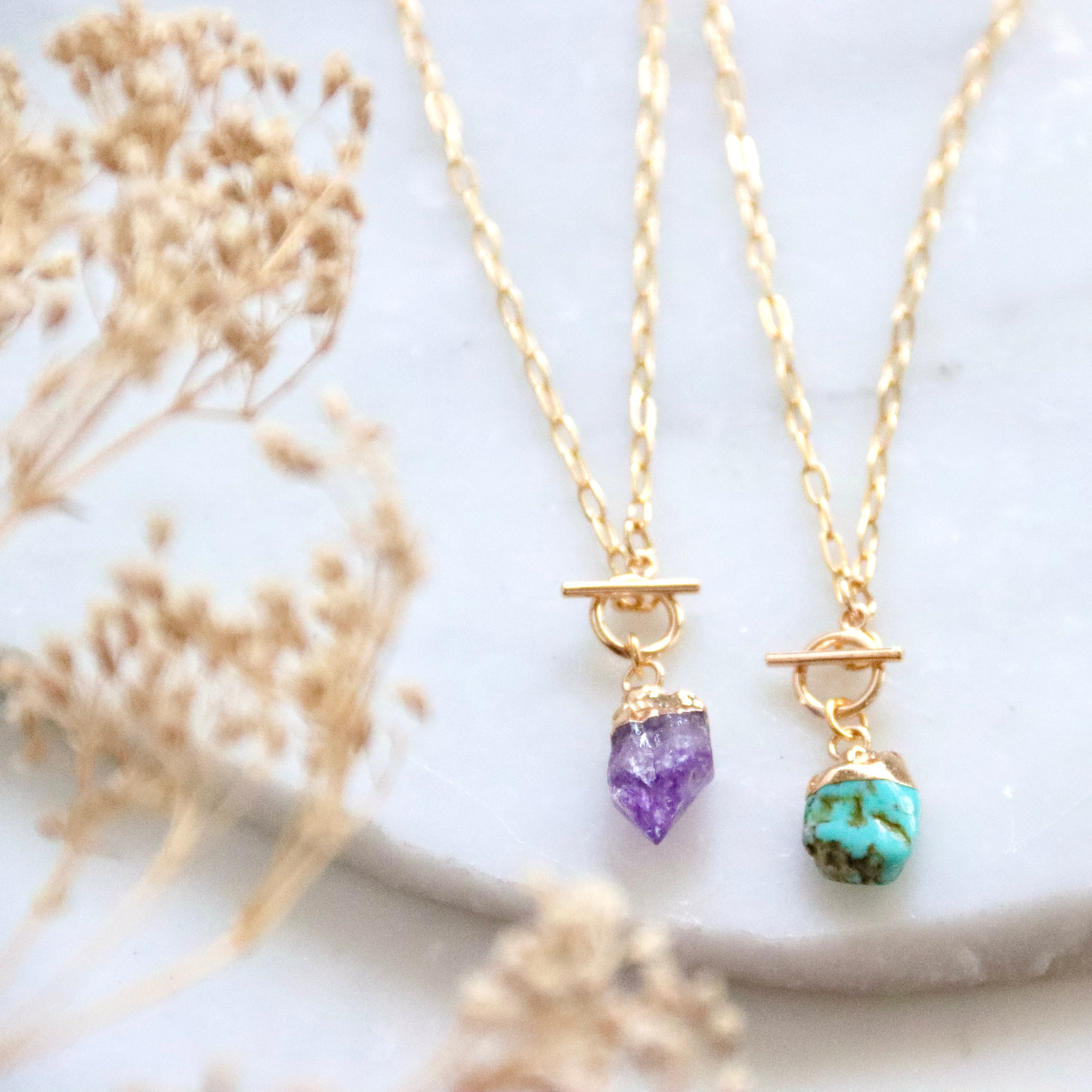 Amethyst or Turquoise Nugget Toggle Necklace