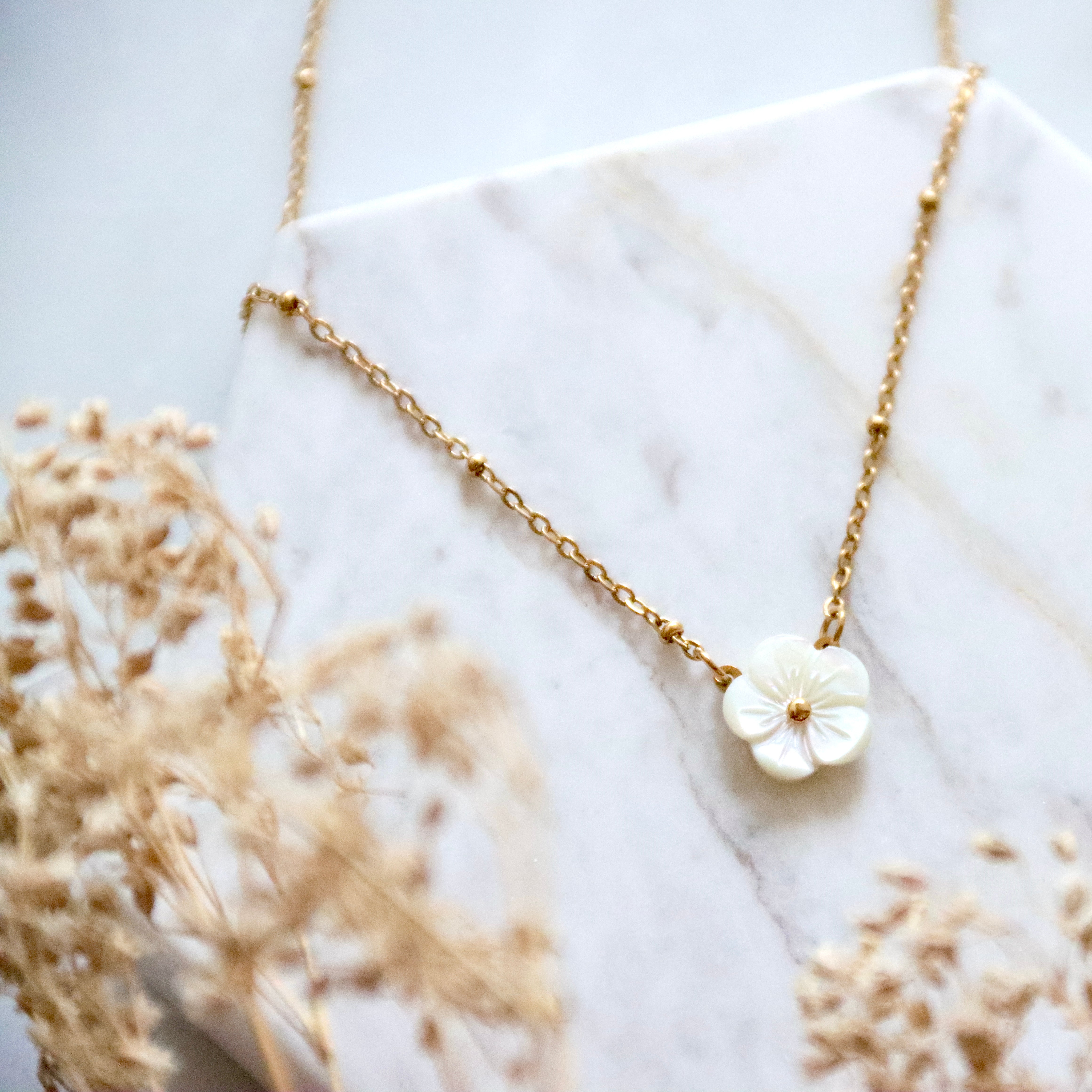Mother of Pearl Flower Necklace - Waterproof