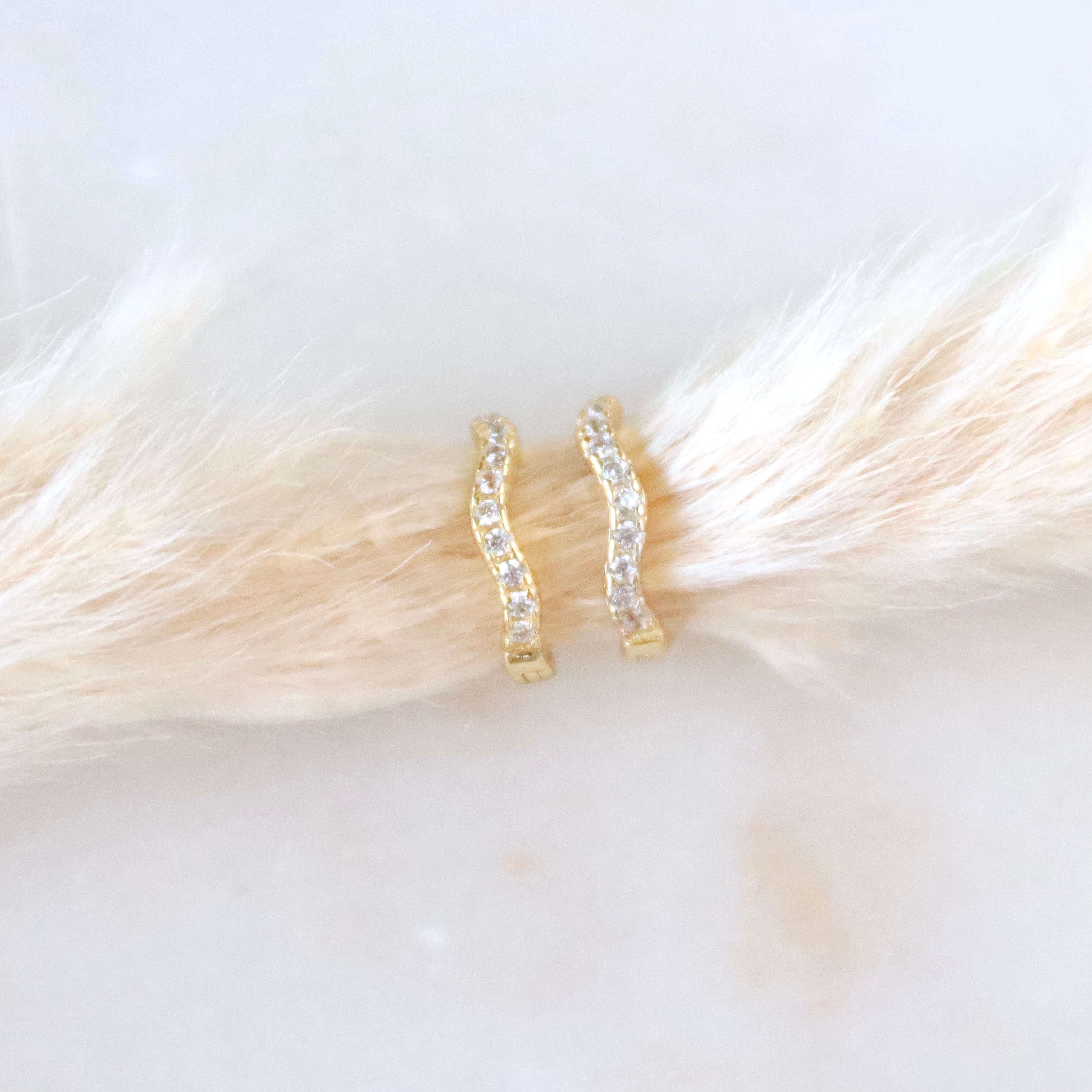 CZ Wavey Hoop Earrings - Hypoallergenic